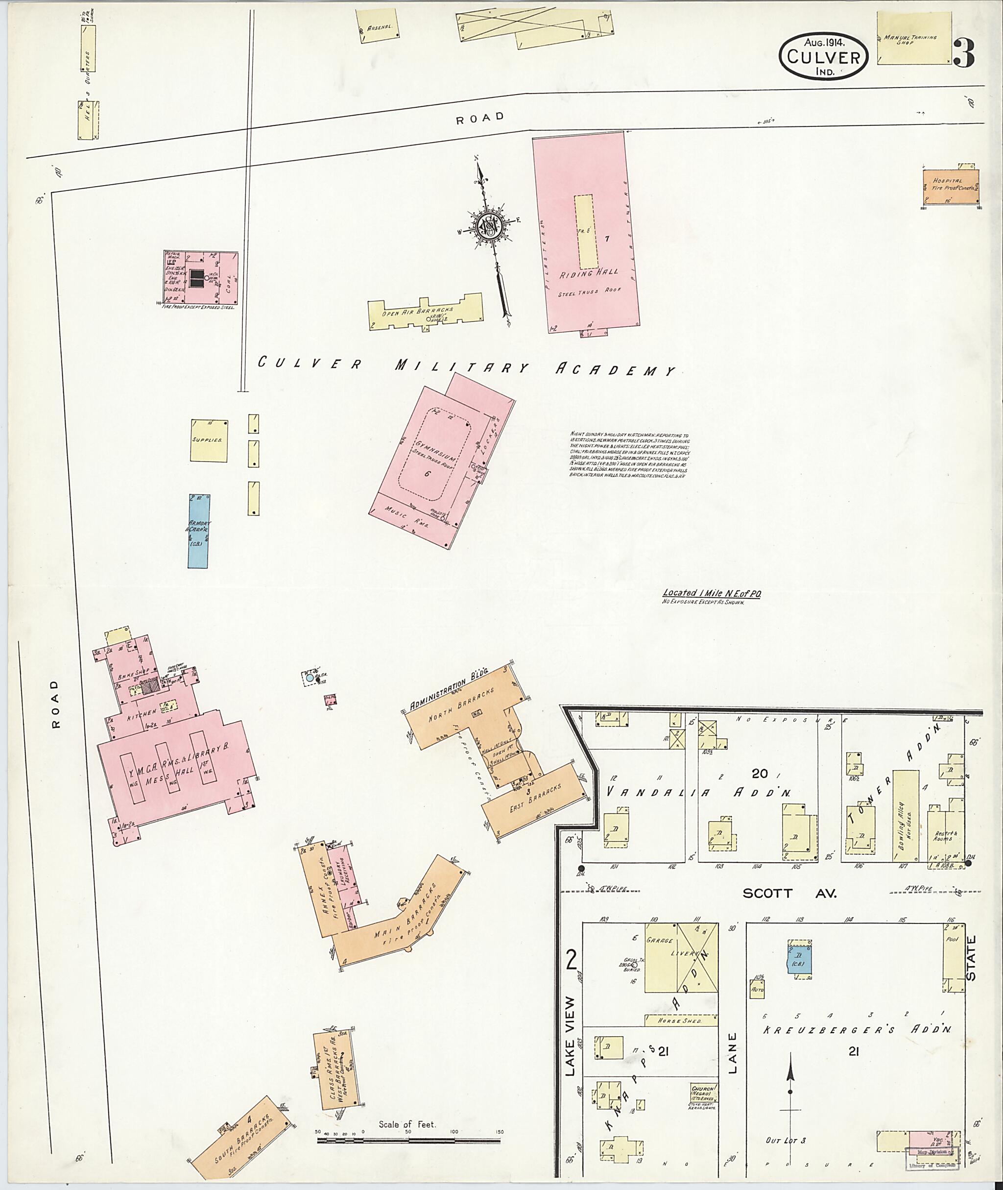 This old map of Culver, Marshall County, Indiana was created by Sanborn Map Company in 1914