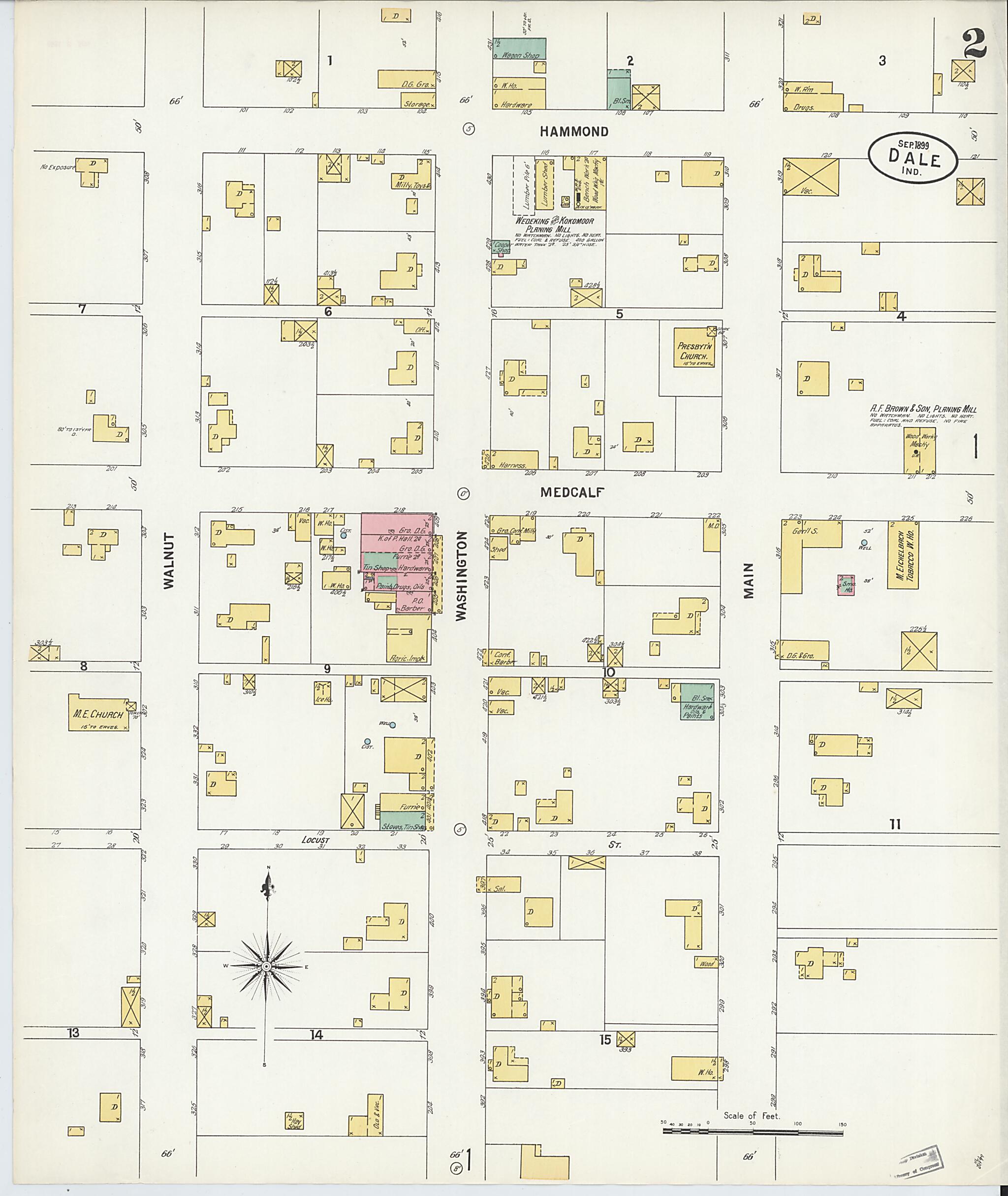 This old map of Dale, Spencer County, Indiana was created by Sanborn Map Company in 1899