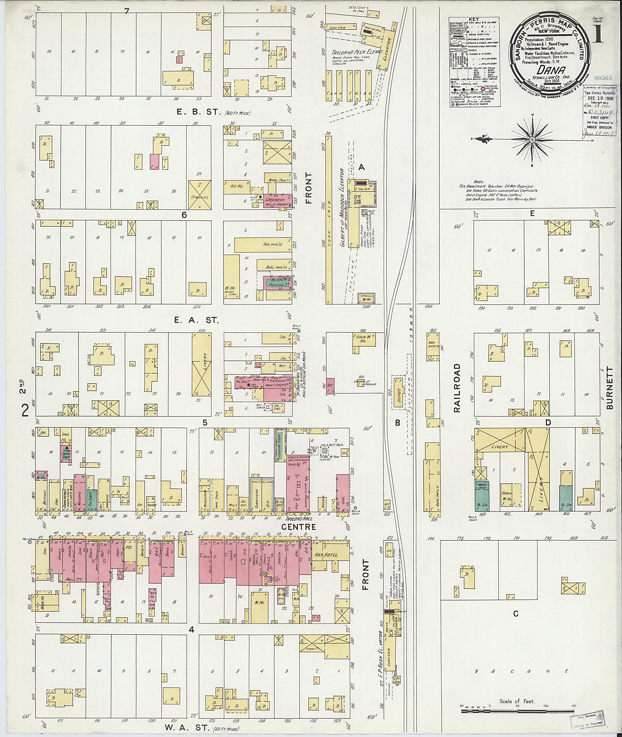 This old map of Dana, Vermillion County, Indiana was created by Sanborn Map Company in 1900