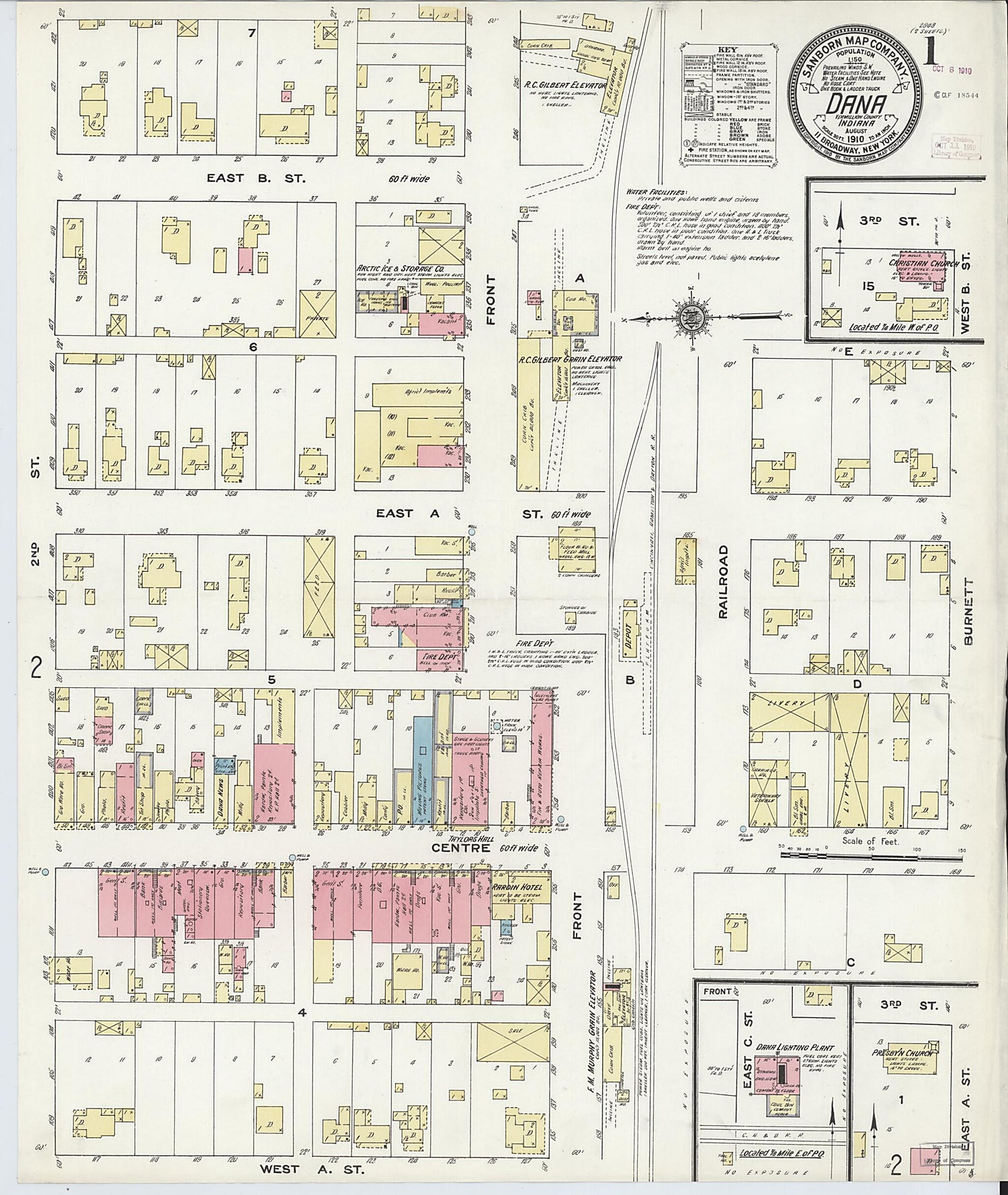 This old map of Dana, Vermillion County, Indiana was created by Sanborn Map Company in 1910