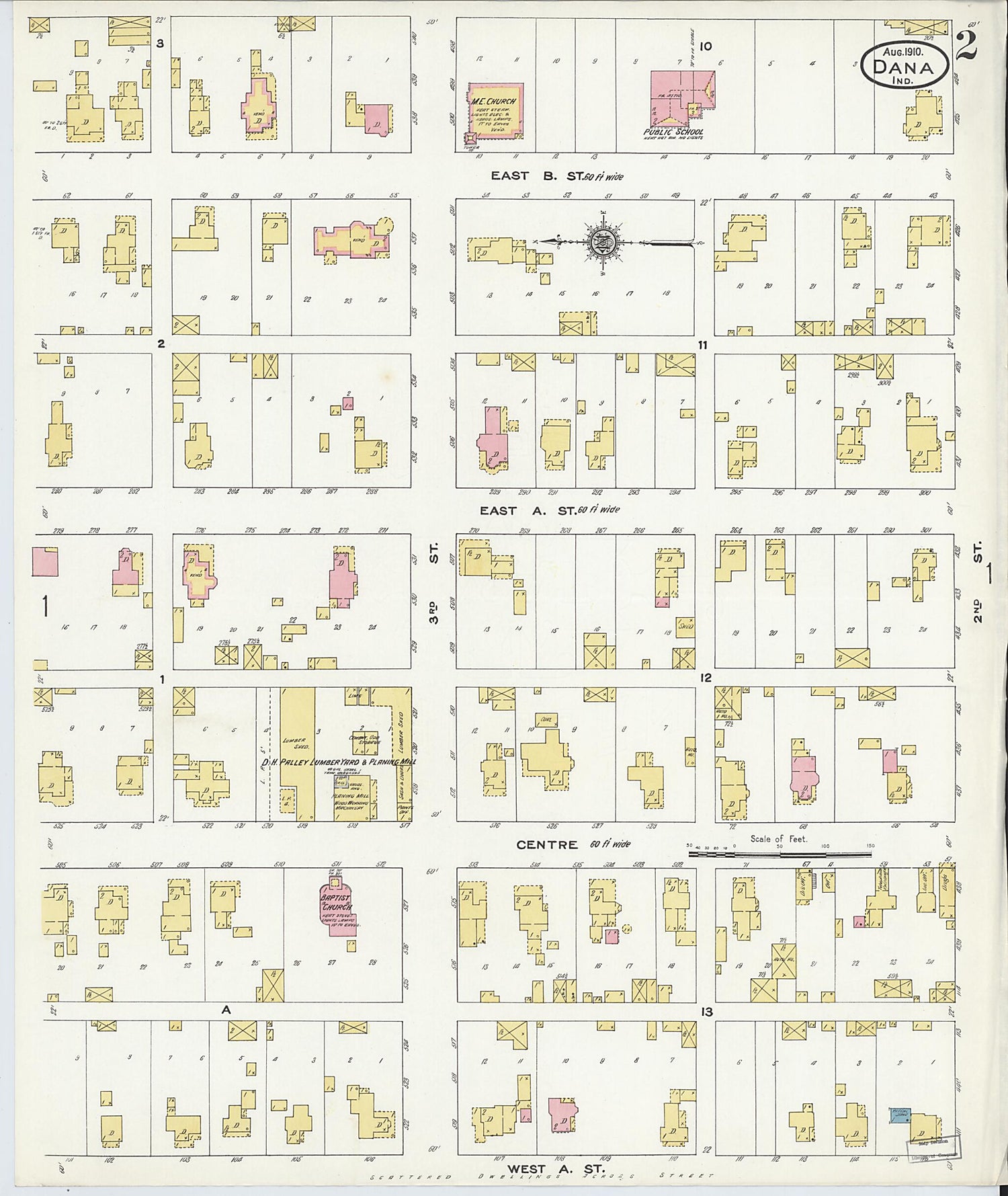 This old map of Dana, Vermillion County, Indiana was created by Sanborn Map Company in 1910