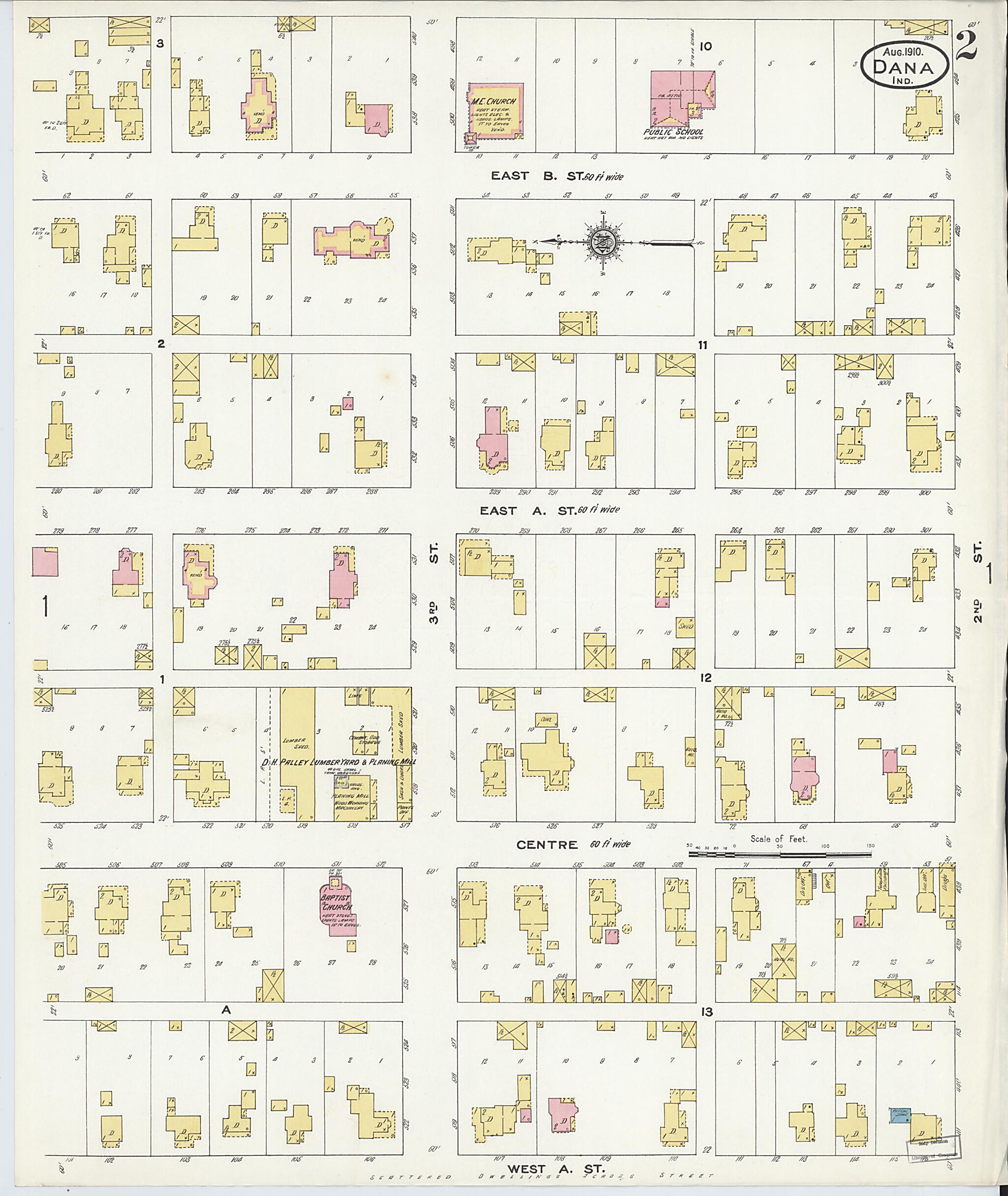 This old map of Dana, Vermillion County, Indiana was created by Sanborn Map Company in 1910