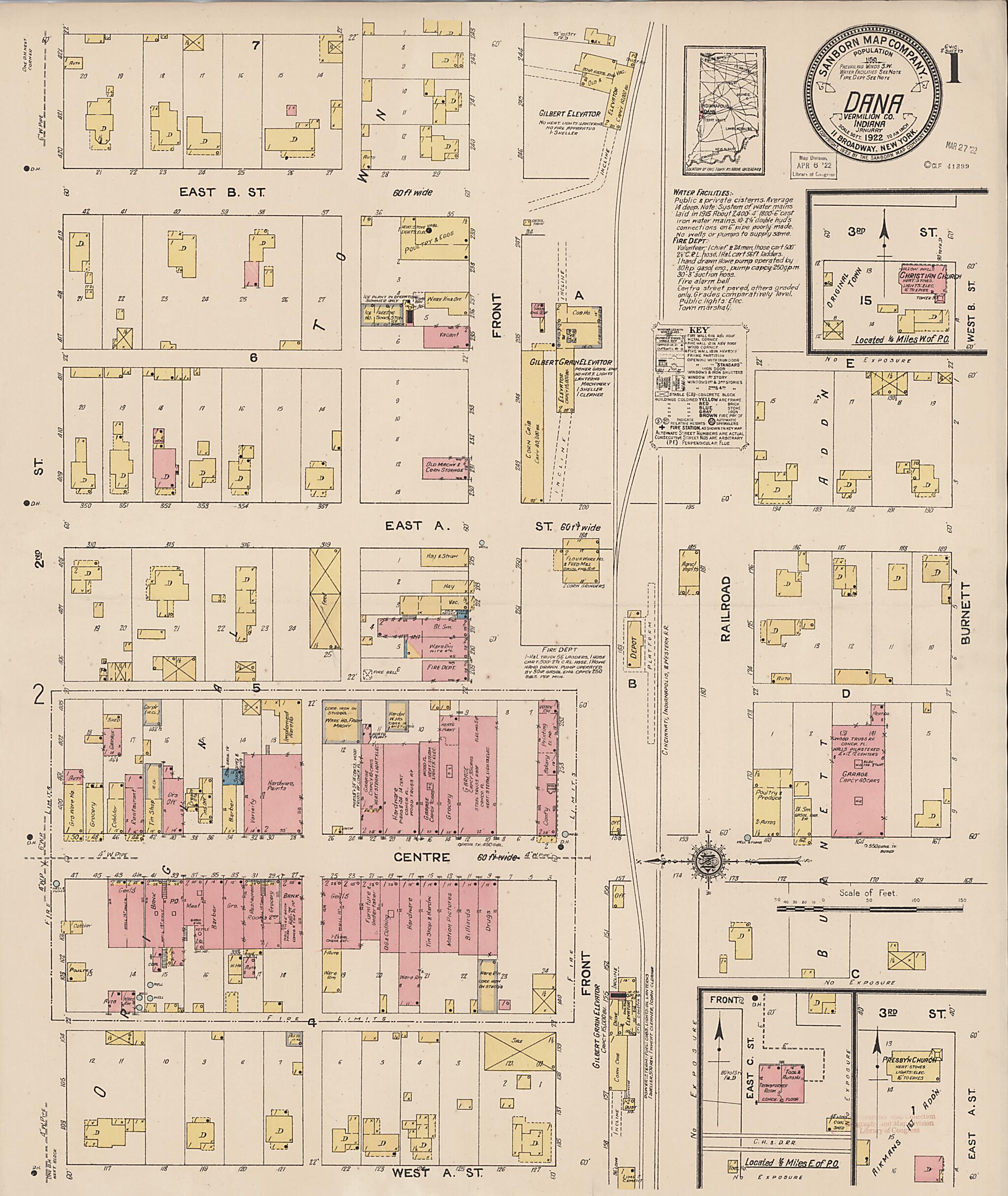 This old map of Dana, Vermillion County, Indiana was created by Sanborn Map Company in 1922