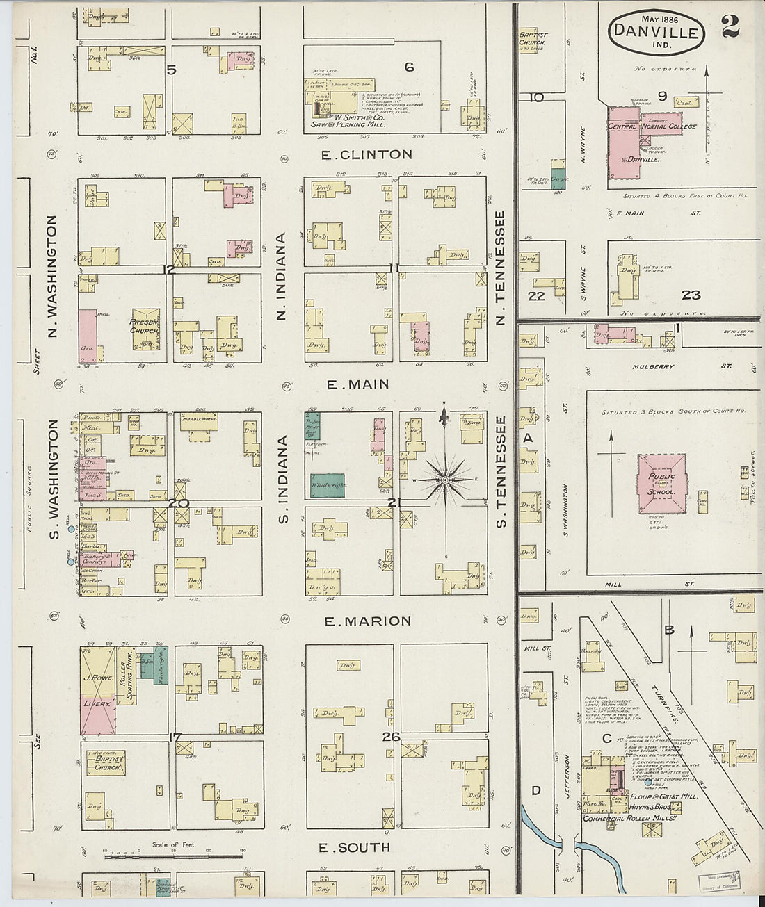 This old map of Danville, Hendricks County, Indiana was created by Sanborn Map Company in 1886