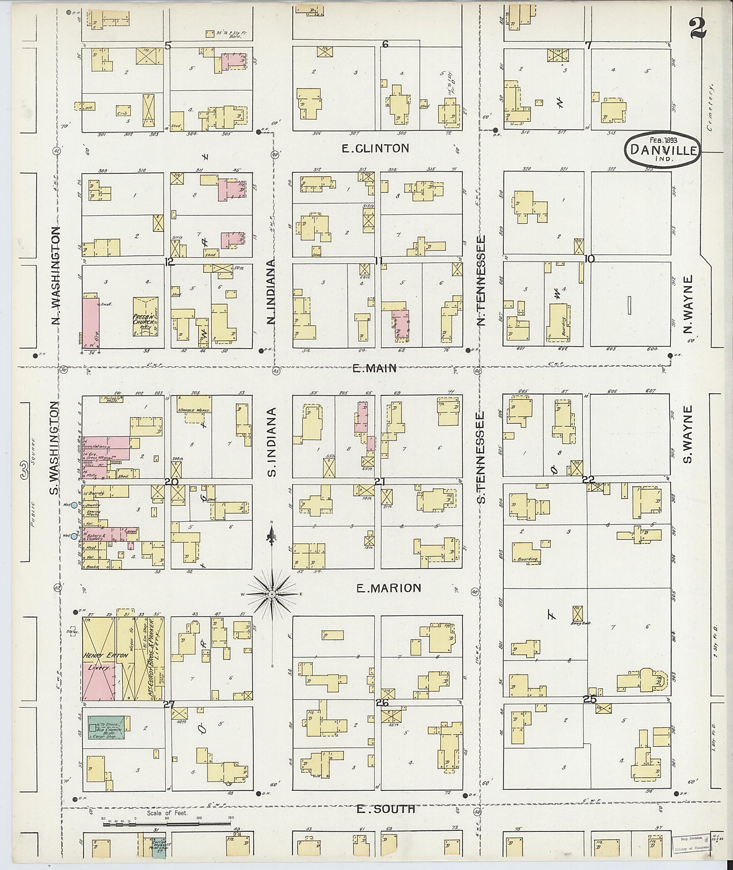 This old map of Danville, Hendricks County, Indiana was created by Sanborn Map Company in 1893