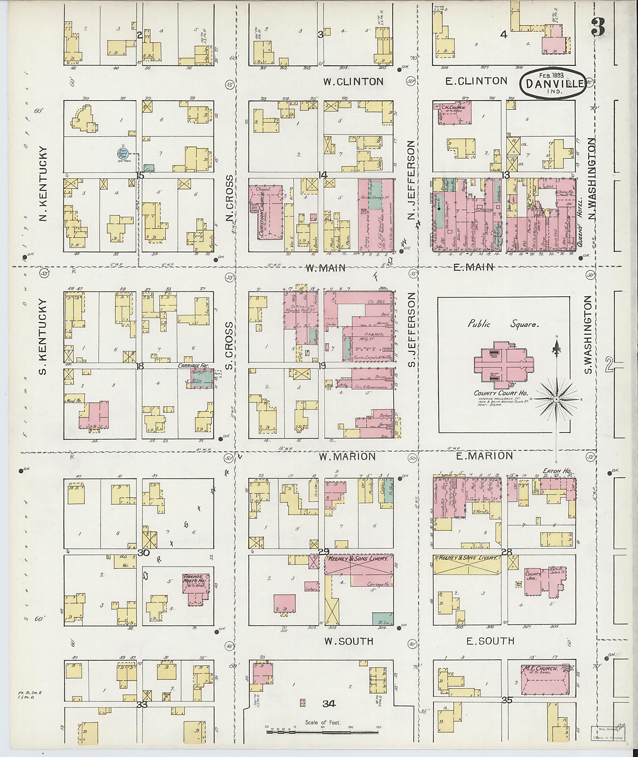 This old map of Danville, Hendricks County, Indiana was created by Sanborn Map Company in 1893