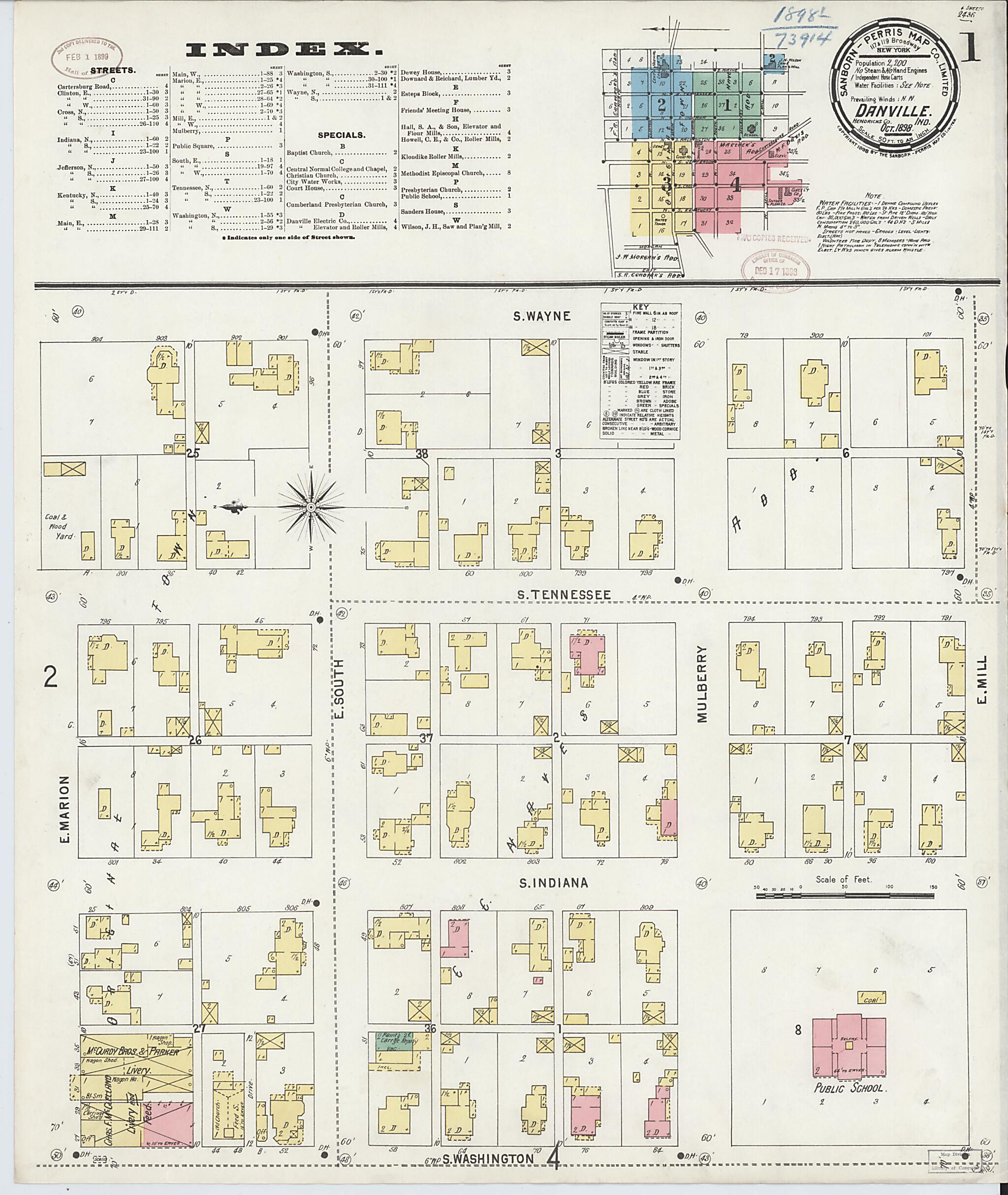 This old map of Danville, Hendricks County, Indiana was created by Sanborn Map Company in 1898