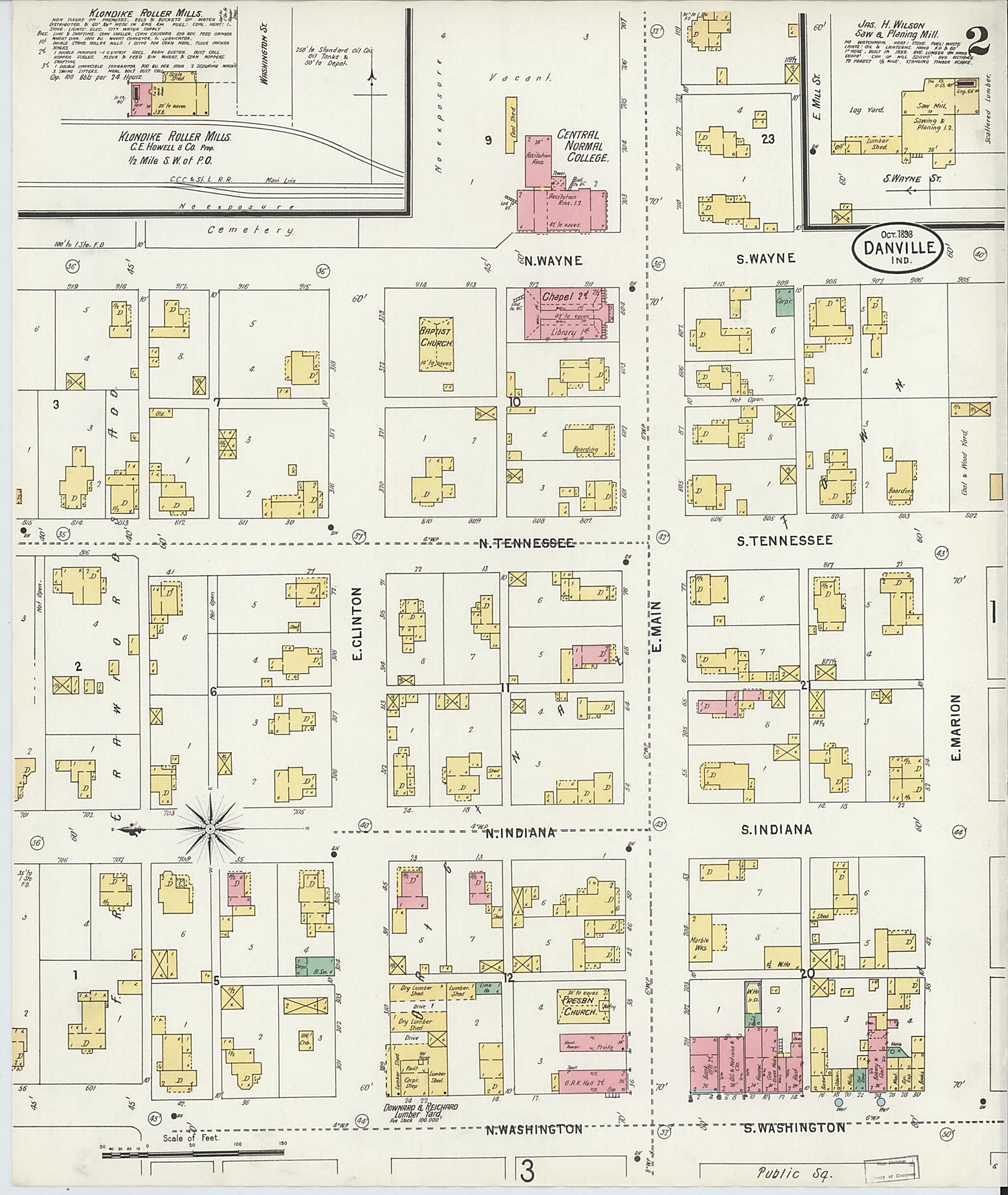 This old map of Danville, Hendricks County, Indiana was created by Sanborn Map Company in 1898