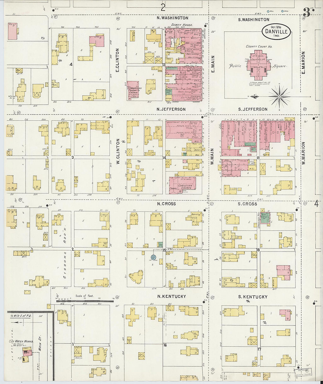 This old map of Danville, Hendricks County, Indiana was created by Sanborn Map Company in 1898