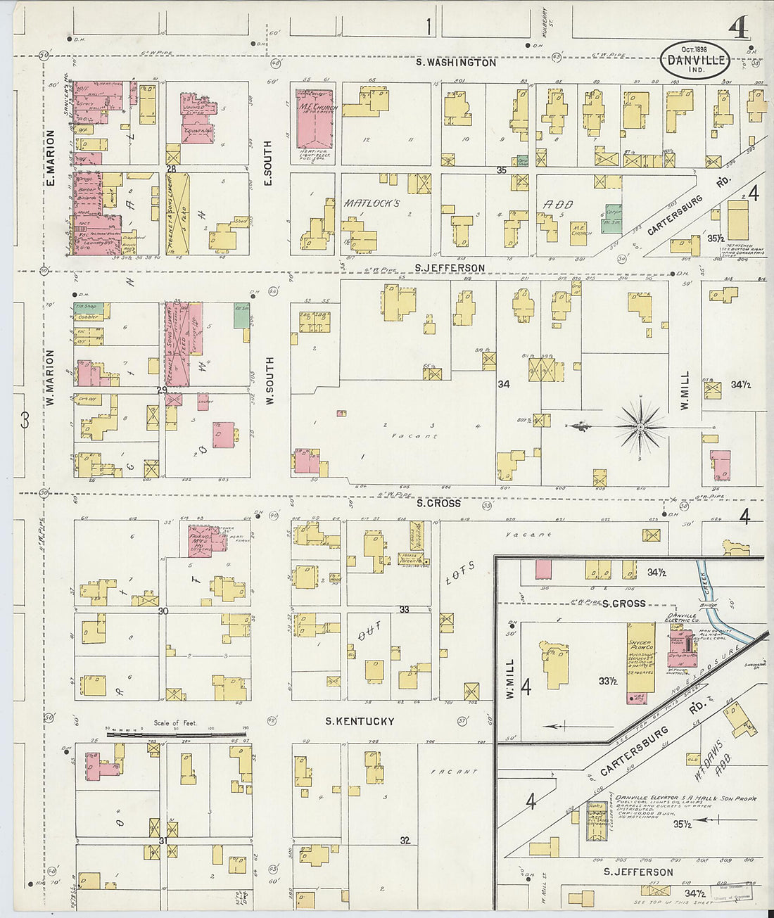 This old map of Danville, Hendricks County, Indiana was created by Sanborn Map Company in 1898