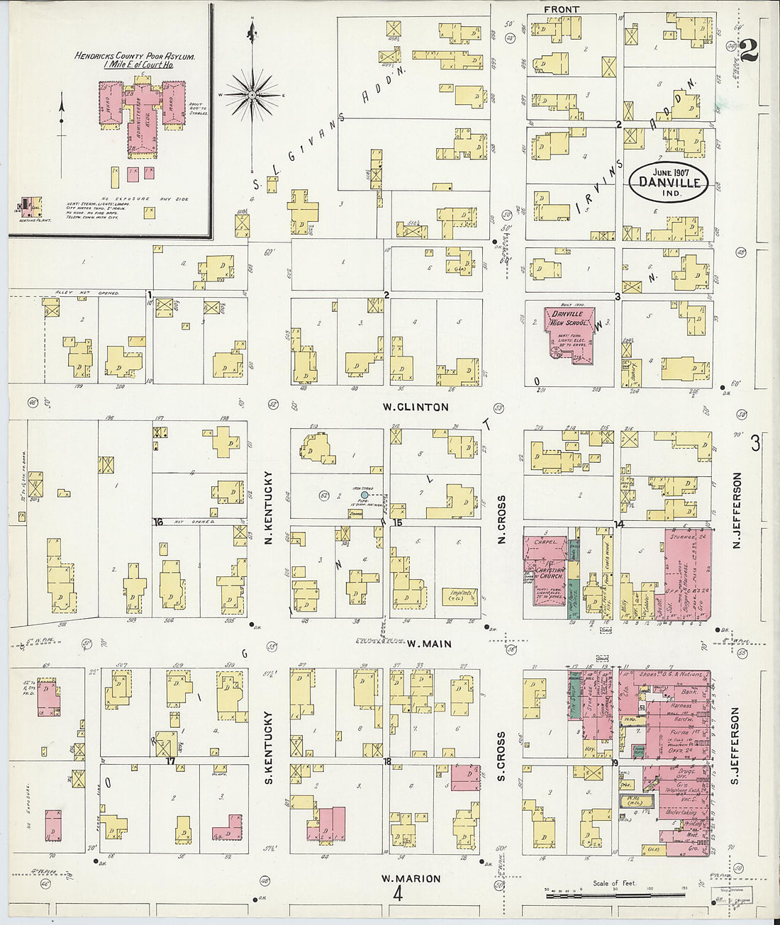 This old map of Danville, Hendricks County, Indiana was created by Sanborn Map Company in 1907