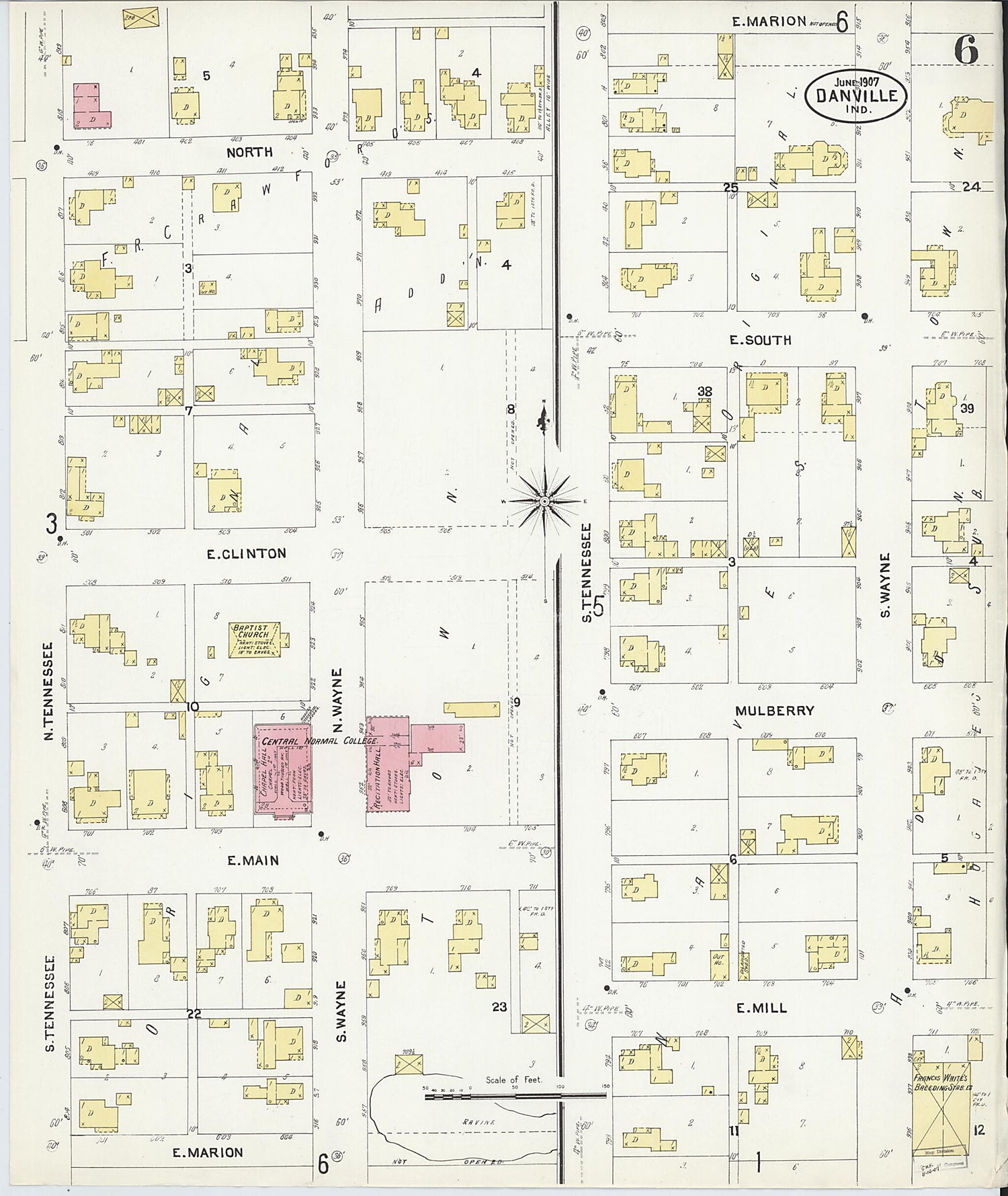 This old map of Danville, Hendricks County, Indiana was created by Sanborn Map Company in 1907