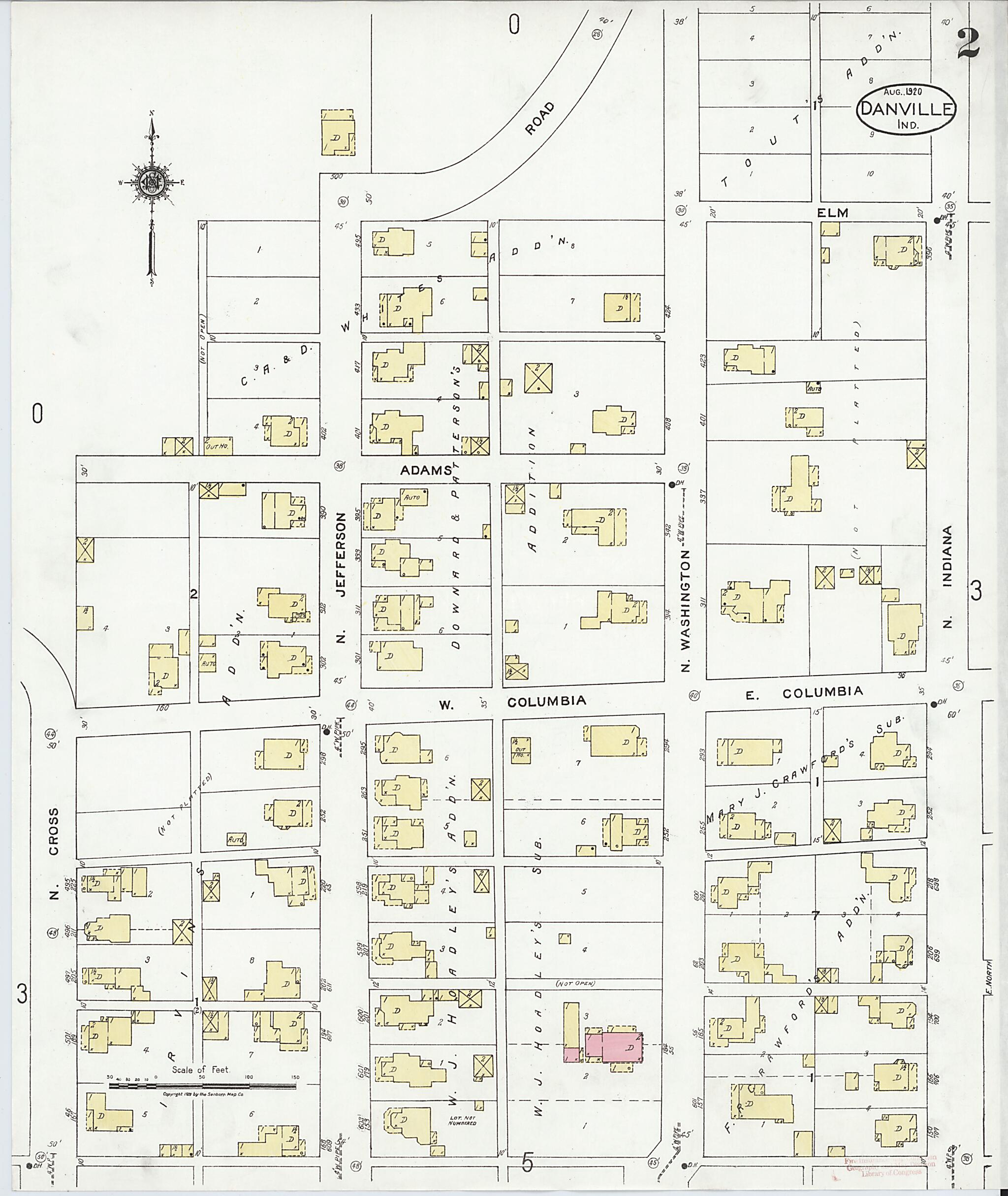 This old map of Danville, Hendricks County, Indiana was created by Sanborn Map Company in 1920