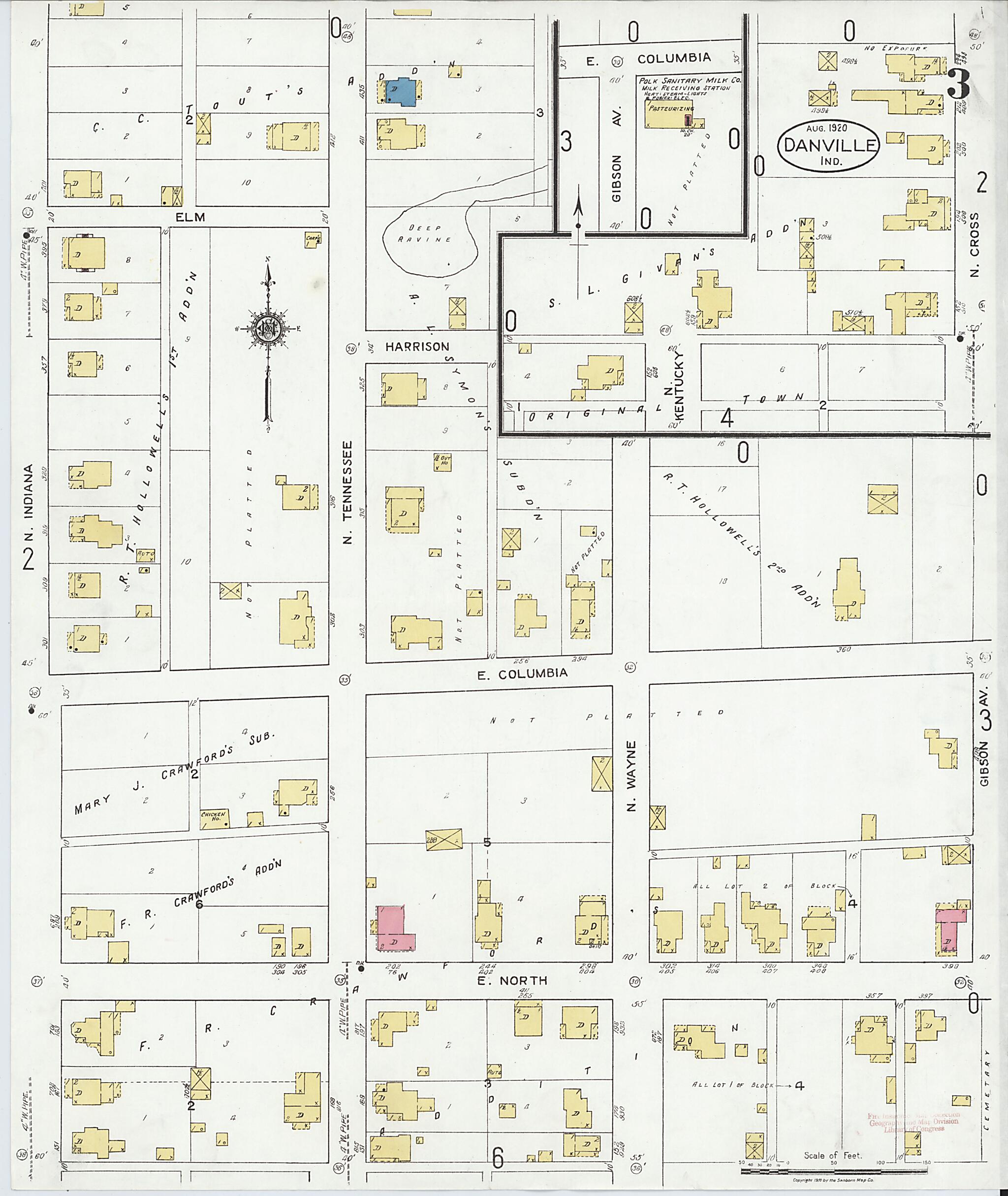 This old map of Danville, Hendricks County, Indiana was created by Sanborn Map Company in 1920