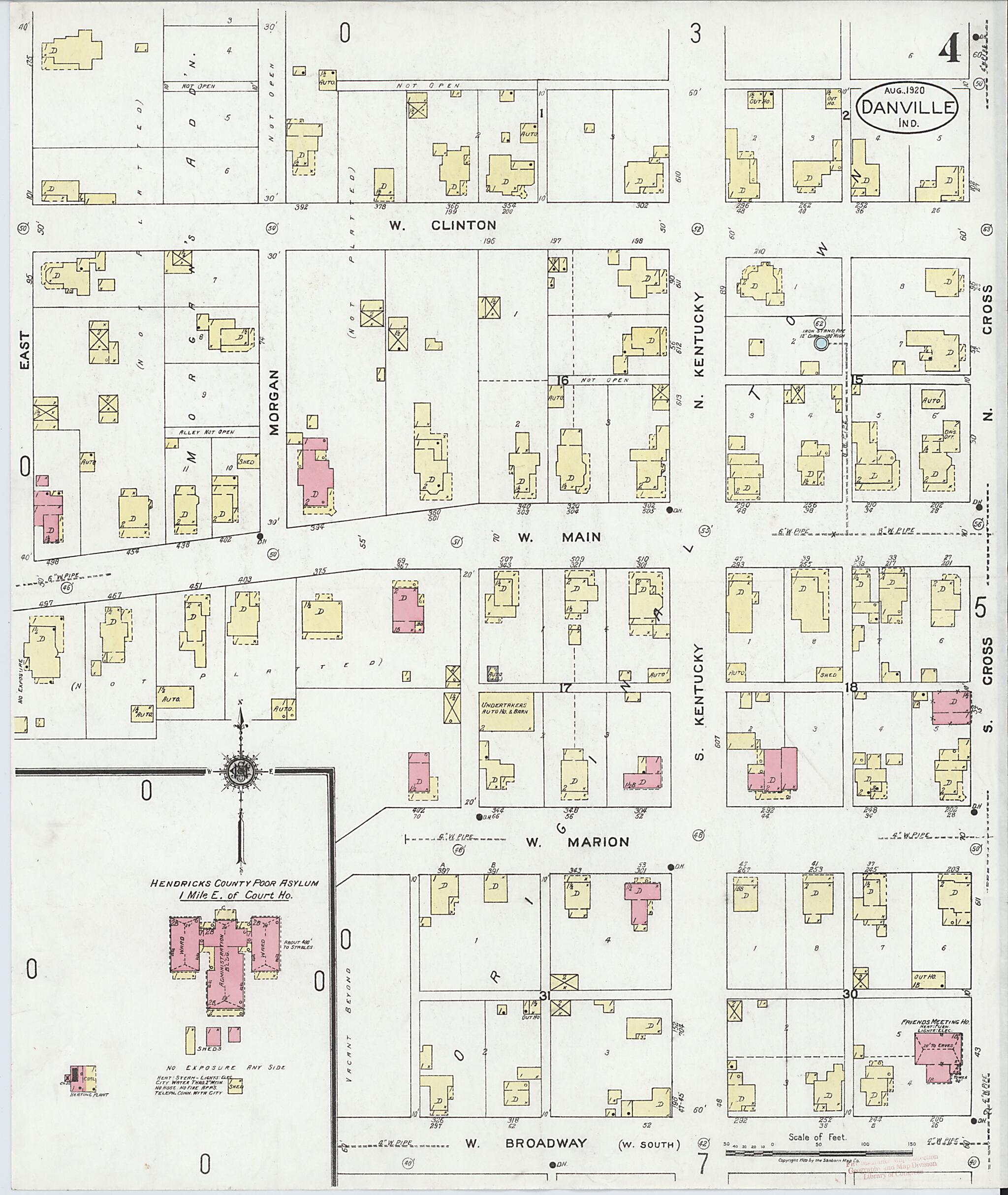 This old map of Danville, Hendricks County, Indiana was created by Sanborn Map Company in 1920