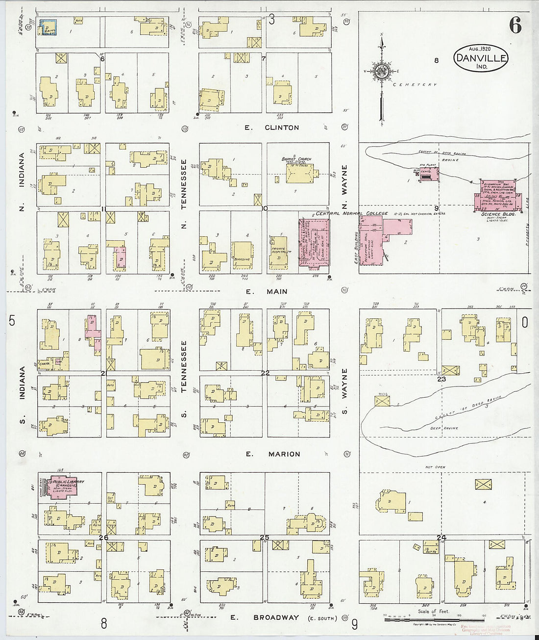 This old map of Danville, Hendricks County, Indiana was created by Sanborn Map Company in 1920