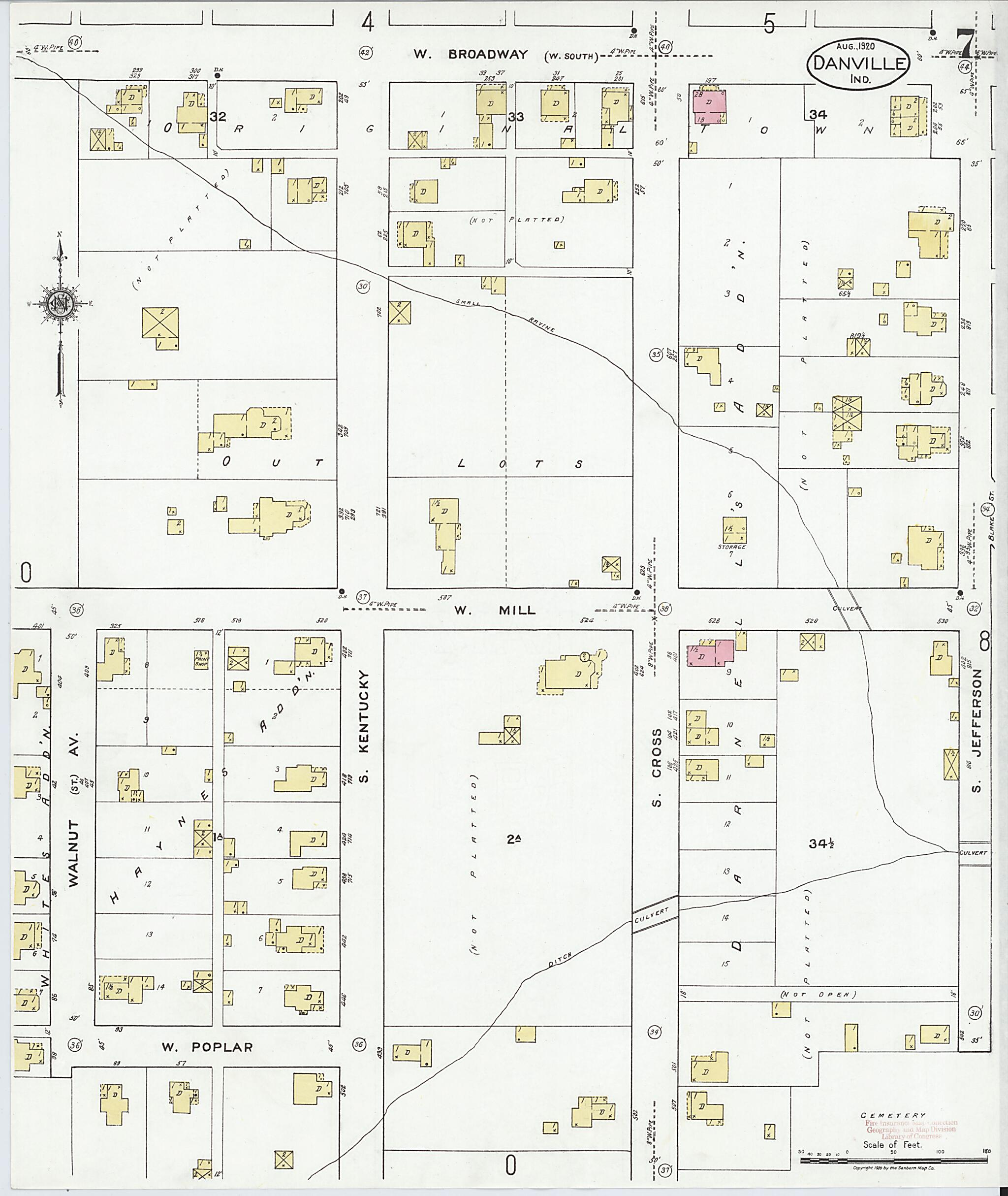 This old map of Danville, Hendricks County, Indiana was created by Sanborn Map Company in 1920