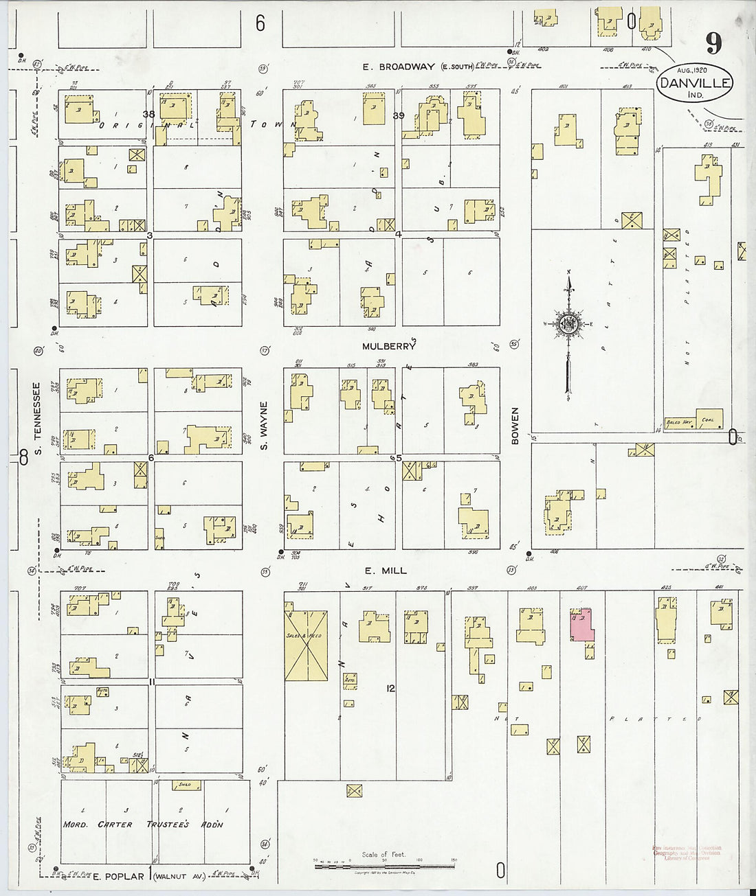 This old map of Danville, Hendricks County, Indiana was created by Sanborn Map Company in 1920