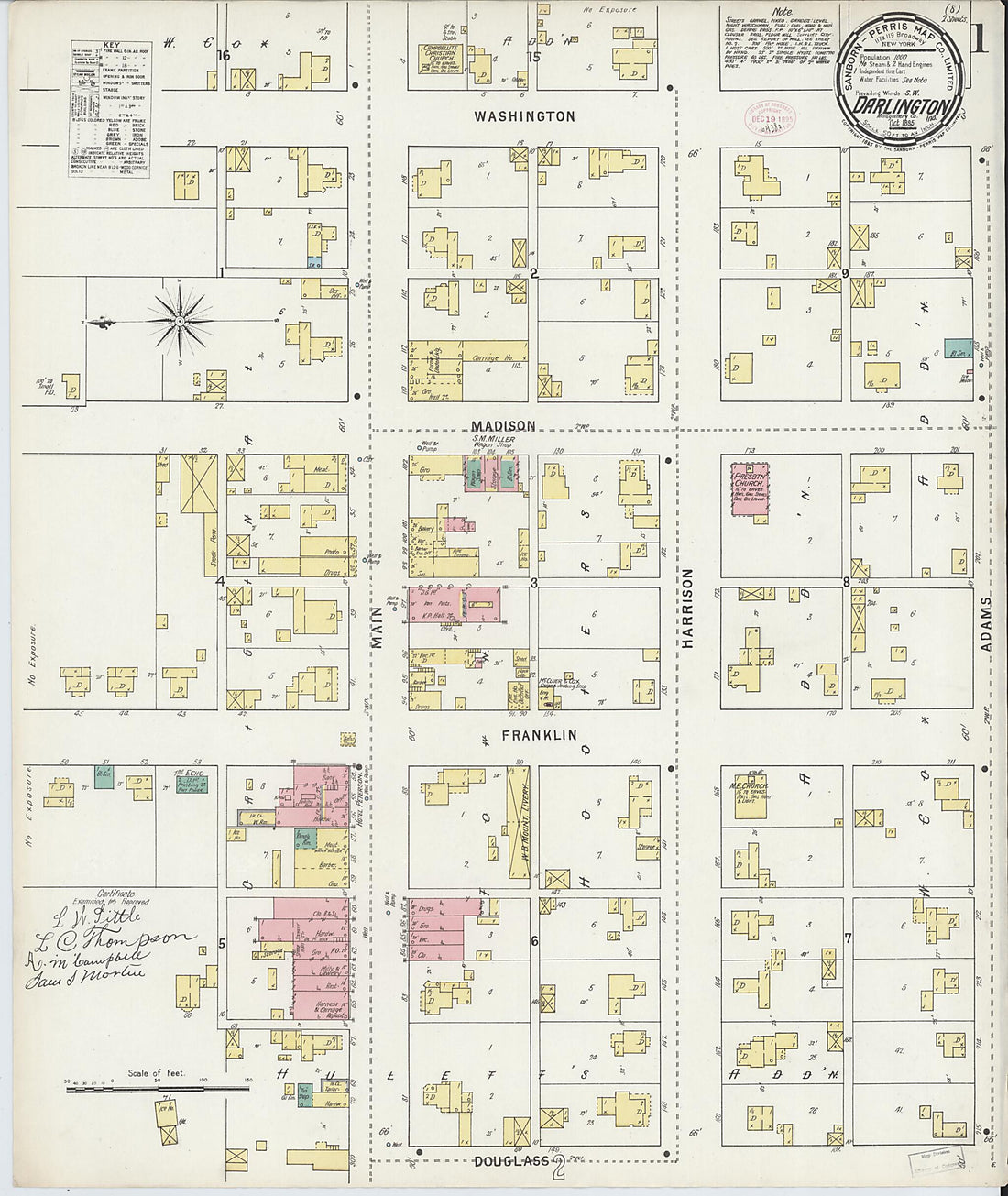 This old map of Darlington, Montgomery County, Indiana was created by Sanborn Map Company in 1895