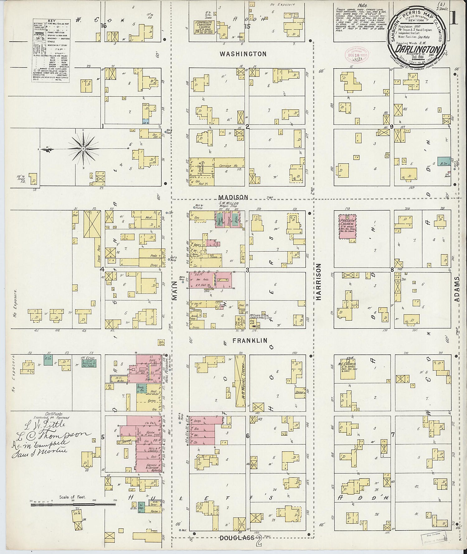 This old map of Darlington, Montgomery County, Indiana was created by Sanborn Map Company in 1895