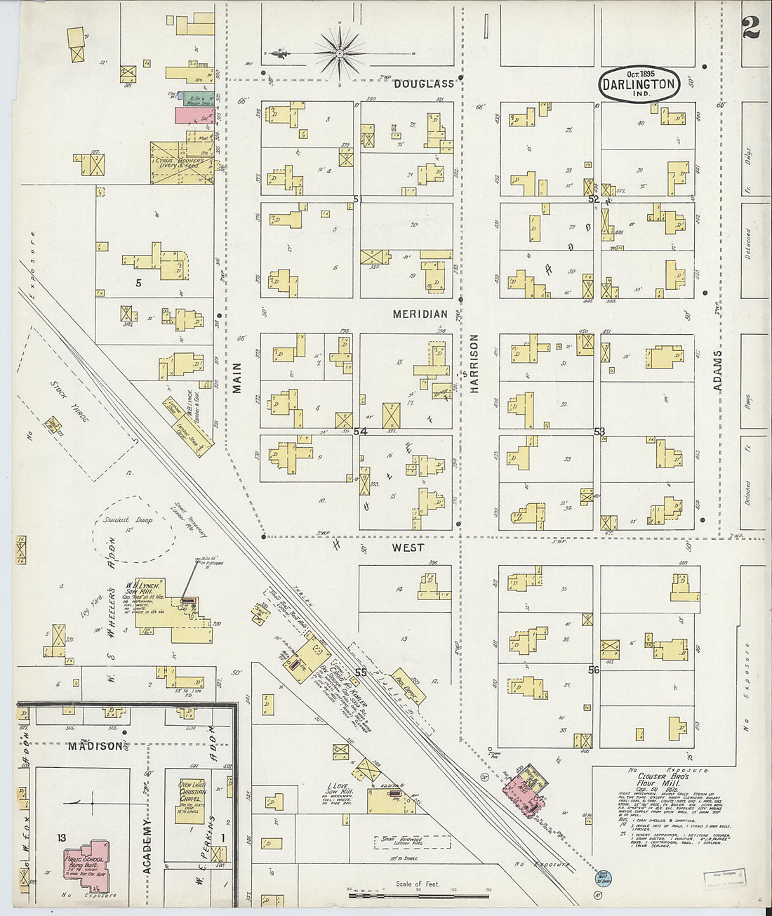 This old map of Darlington, Montgomery County, Indiana was created by Sanborn Map Company in 1895