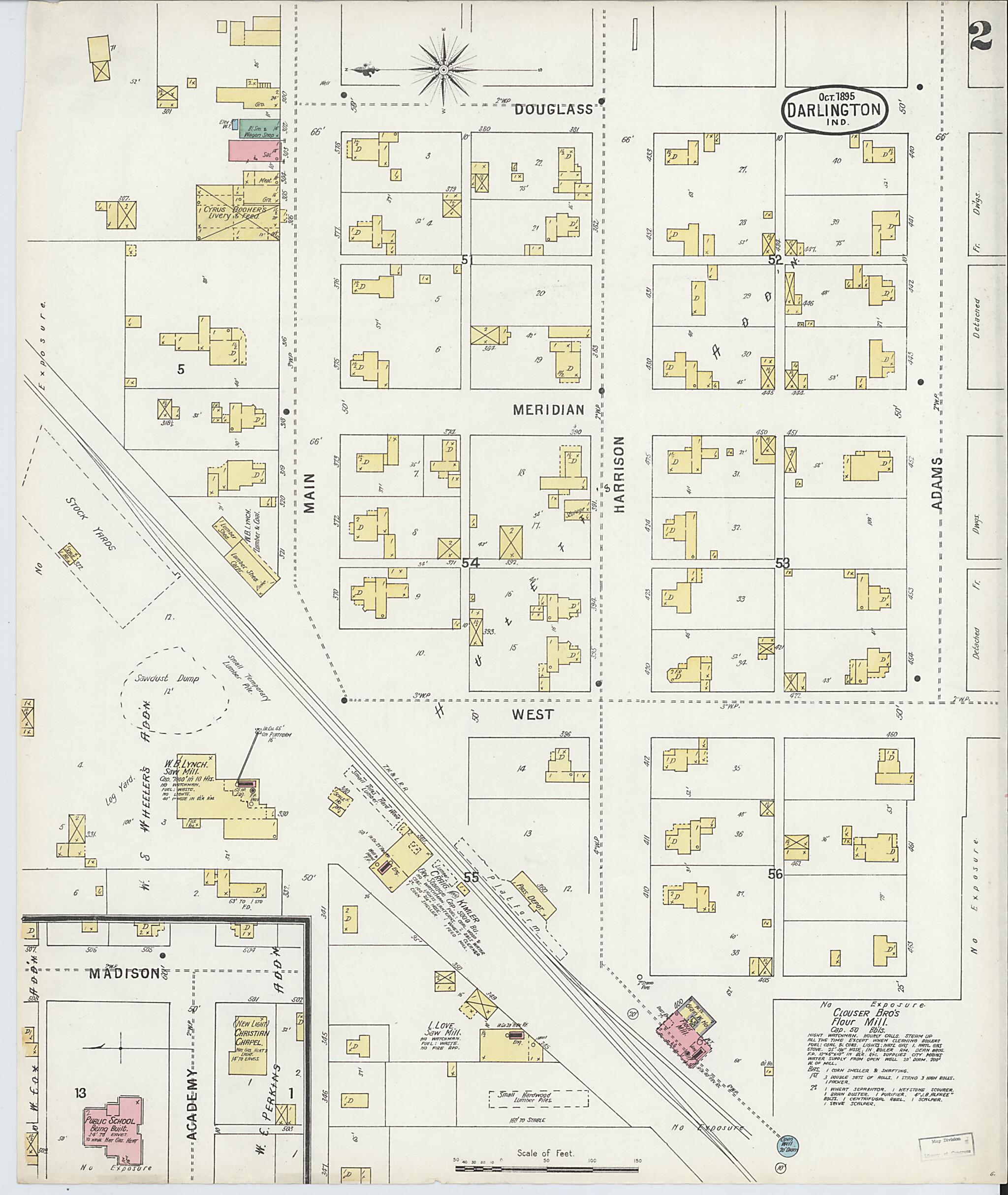 This old map of Darlington, Montgomery County, Indiana was created by Sanborn Map Company in 1895