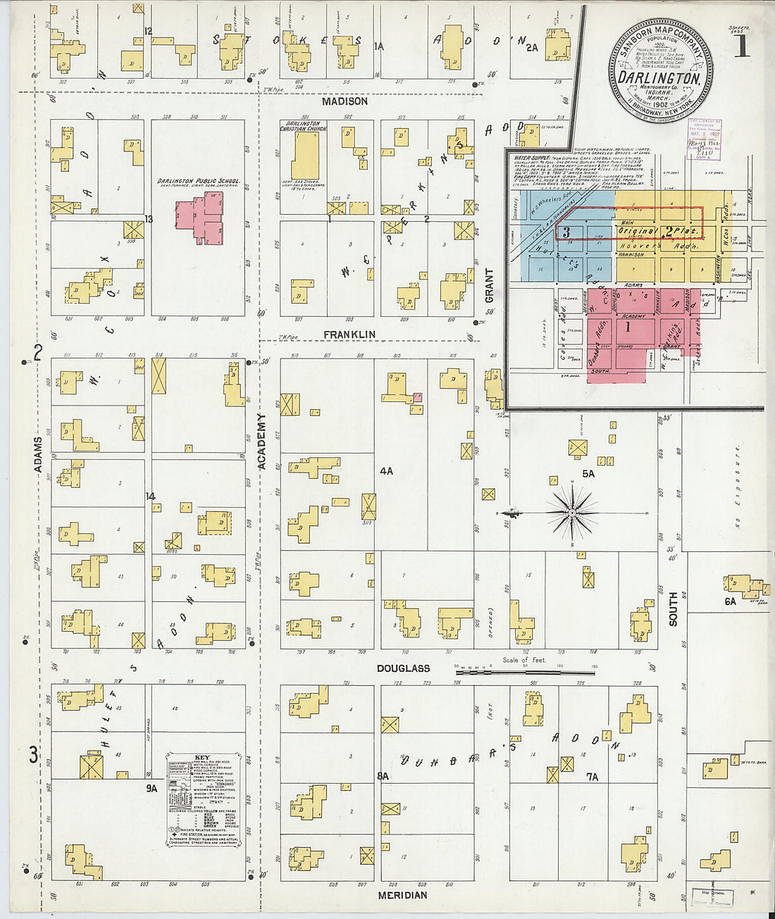 This old map of Darlington, Montgomery County, Indiana was created by Sanborn Map Company in 1902