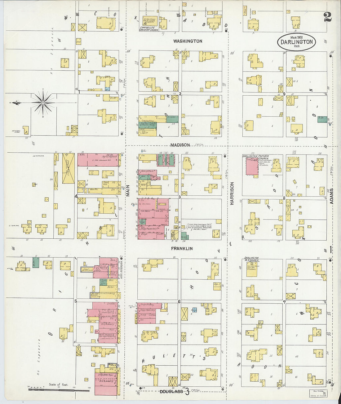 This old map of Darlington, Montgomery County, Indiana was created by Sanborn Map Company in 1902