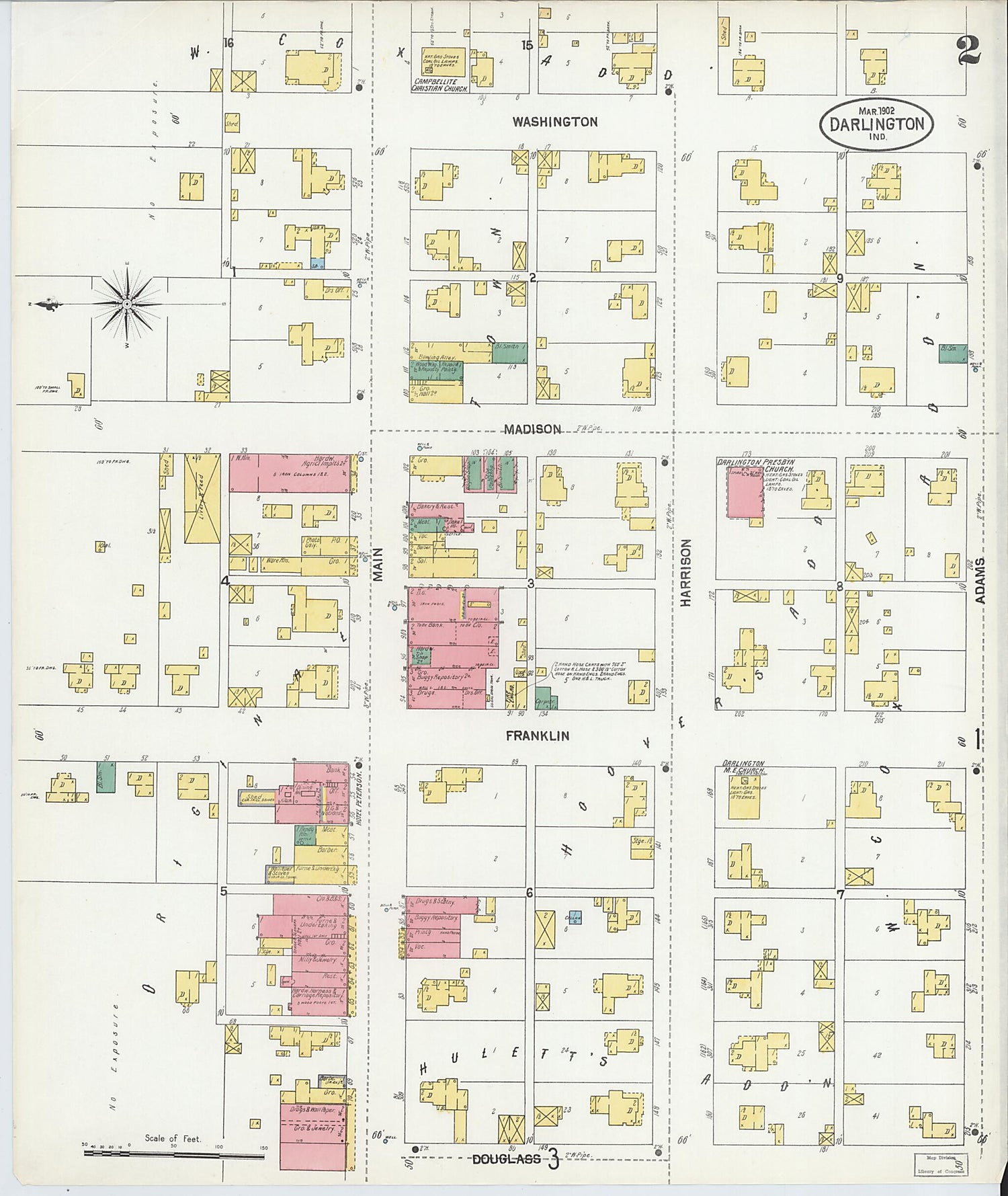 This old map of Darlington, Montgomery County, Indiana was created by Sanborn Map Company in 1902