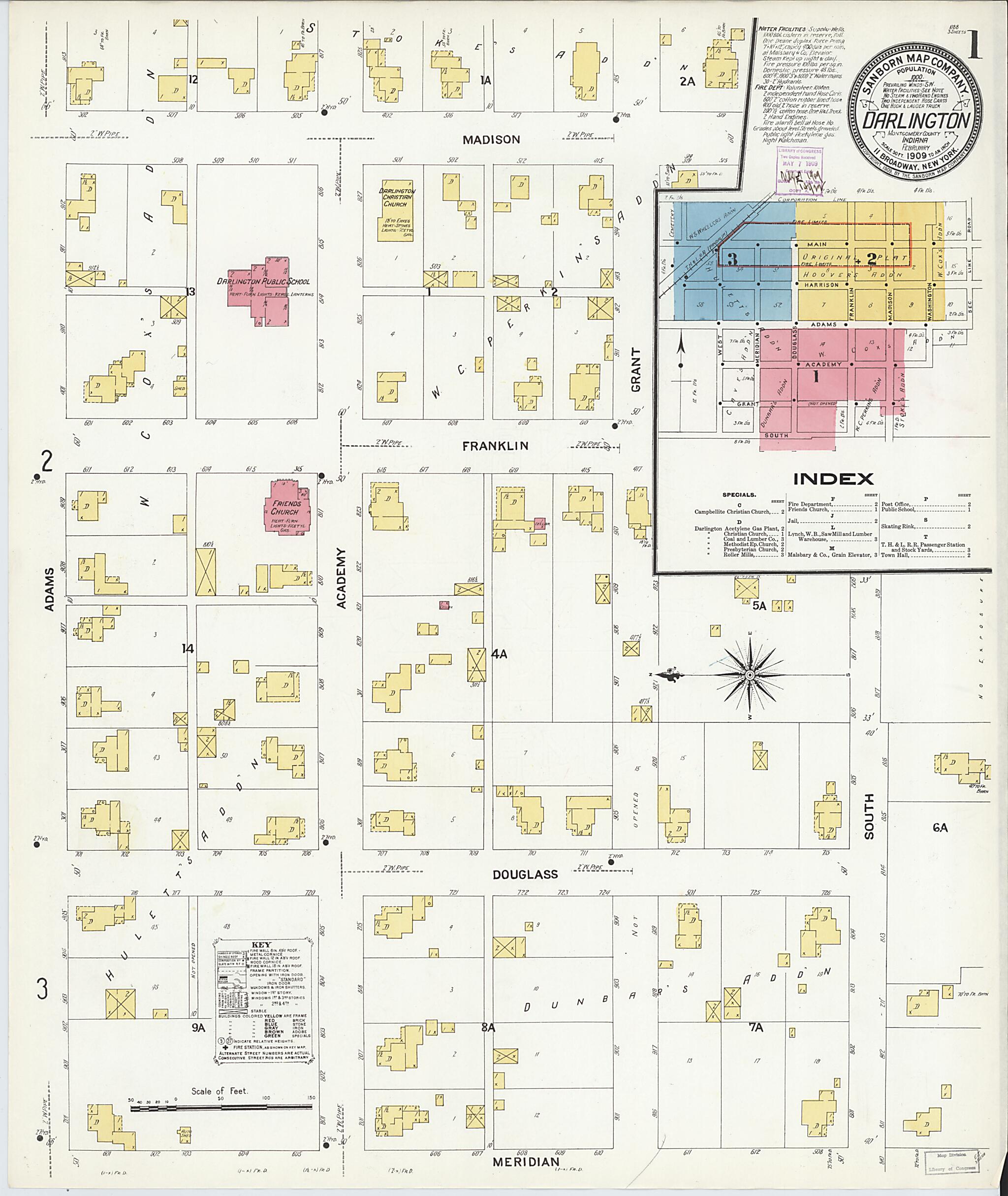 This old map of Darlington, Montgomery County, Indiana was created by Sanborn Map Company in 1909