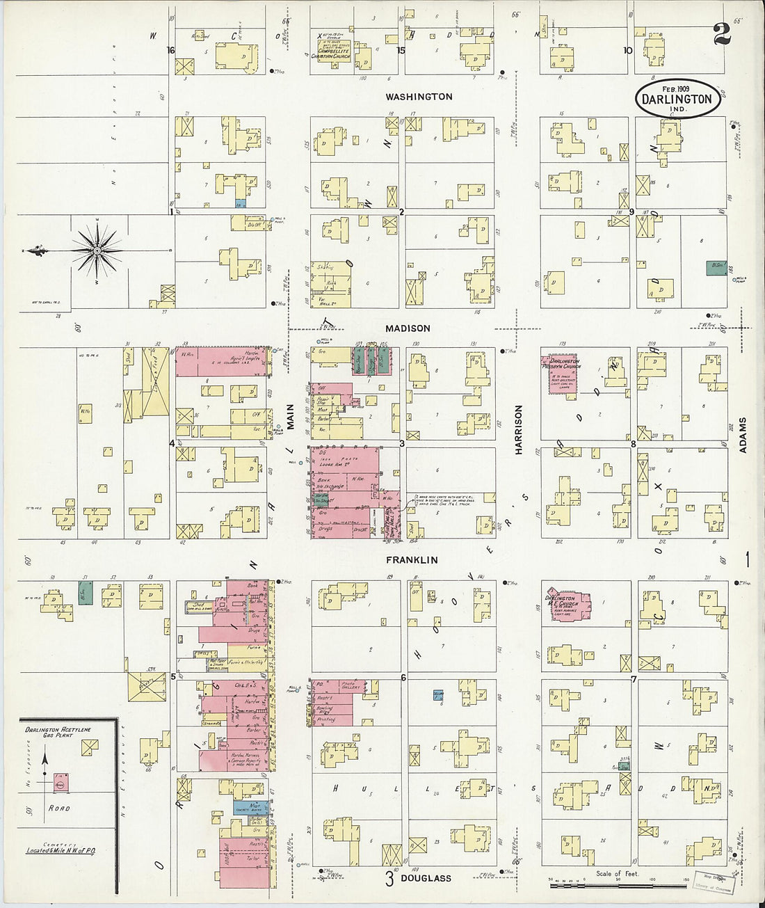 This old map of Darlington, Montgomery County, Indiana was created by Sanborn Map Company in 1909