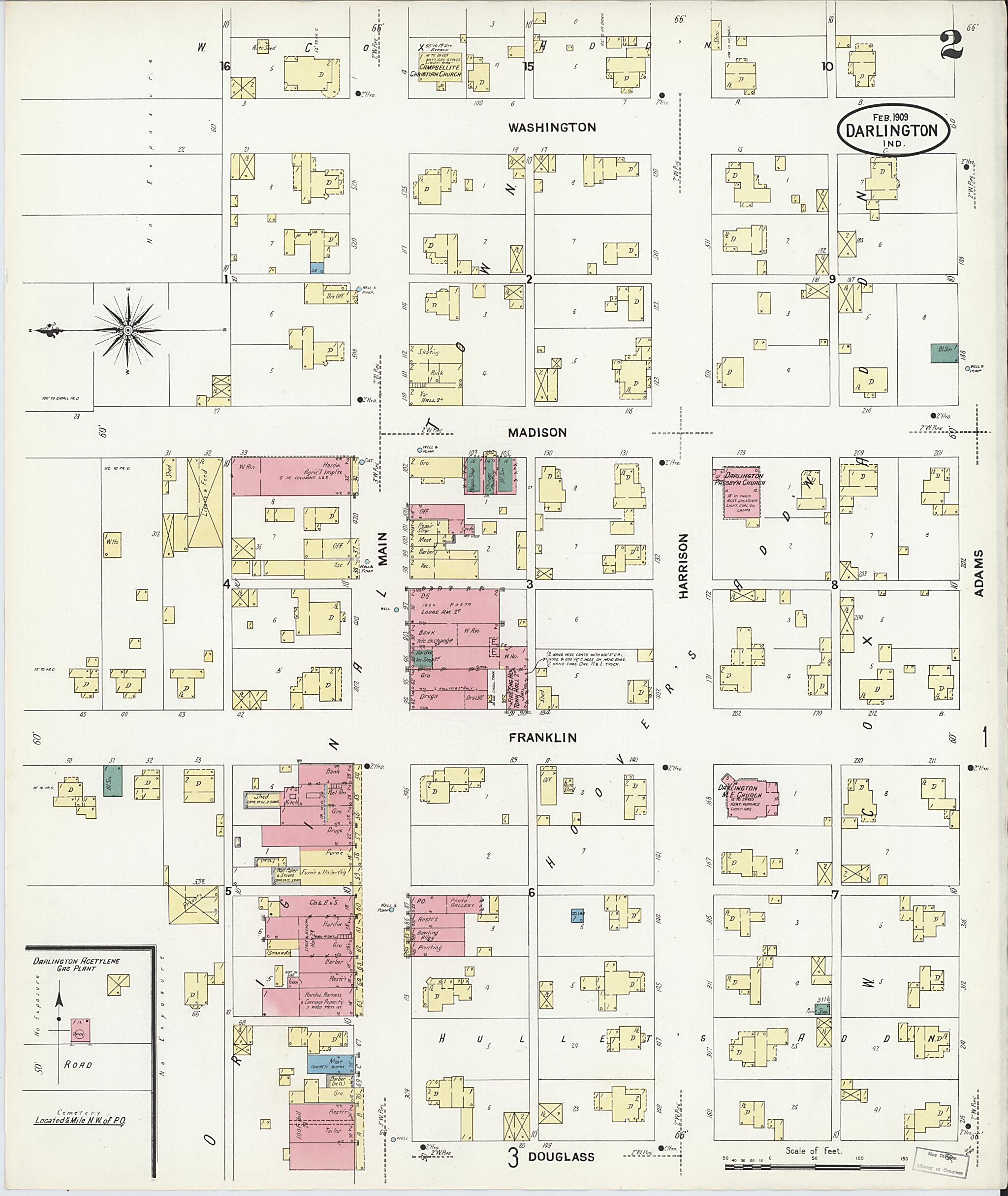 This old map of Darlington, Montgomery County, Indiana was created by Sanborn Map Company in 1909