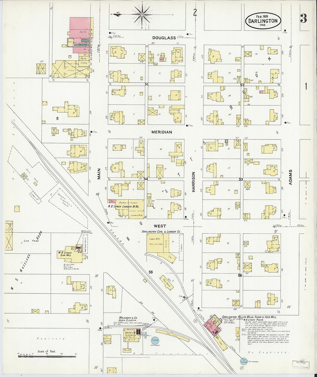 This old map of Darlington, Montgomery County, Indiana was created by Sanborn Map Company in 1909