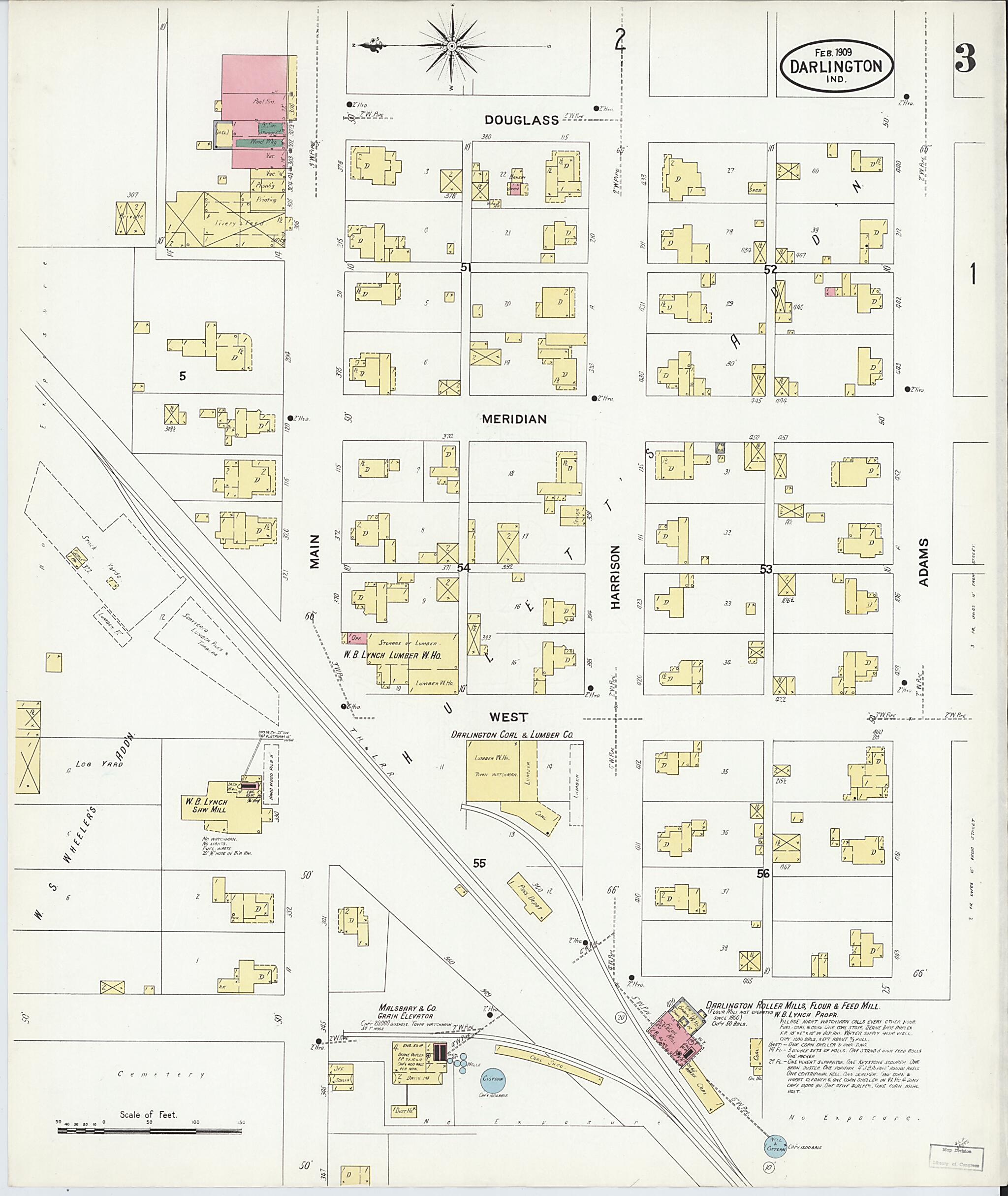 This old map of Darlington, Montgomery County, Indiana was created by Sanborn Map Company in 1909