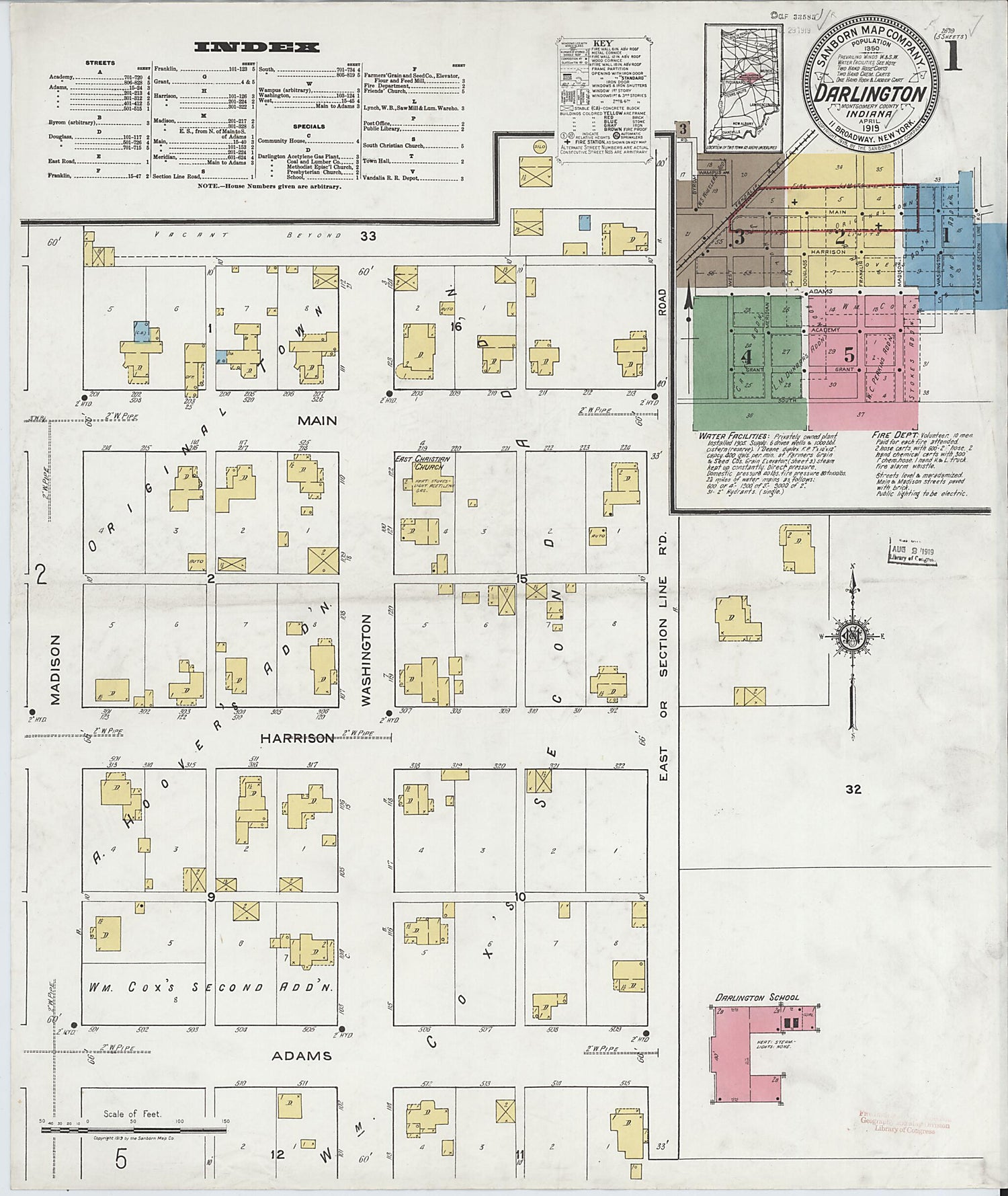 This old map of Darlington, Montgomery County, Indiana was created by Sanborn Map Company in 1919