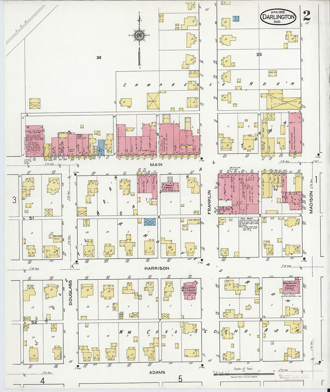 This old map of Darlington, Montgomery County, Indiana was created by Sanborn Map Company in 1919