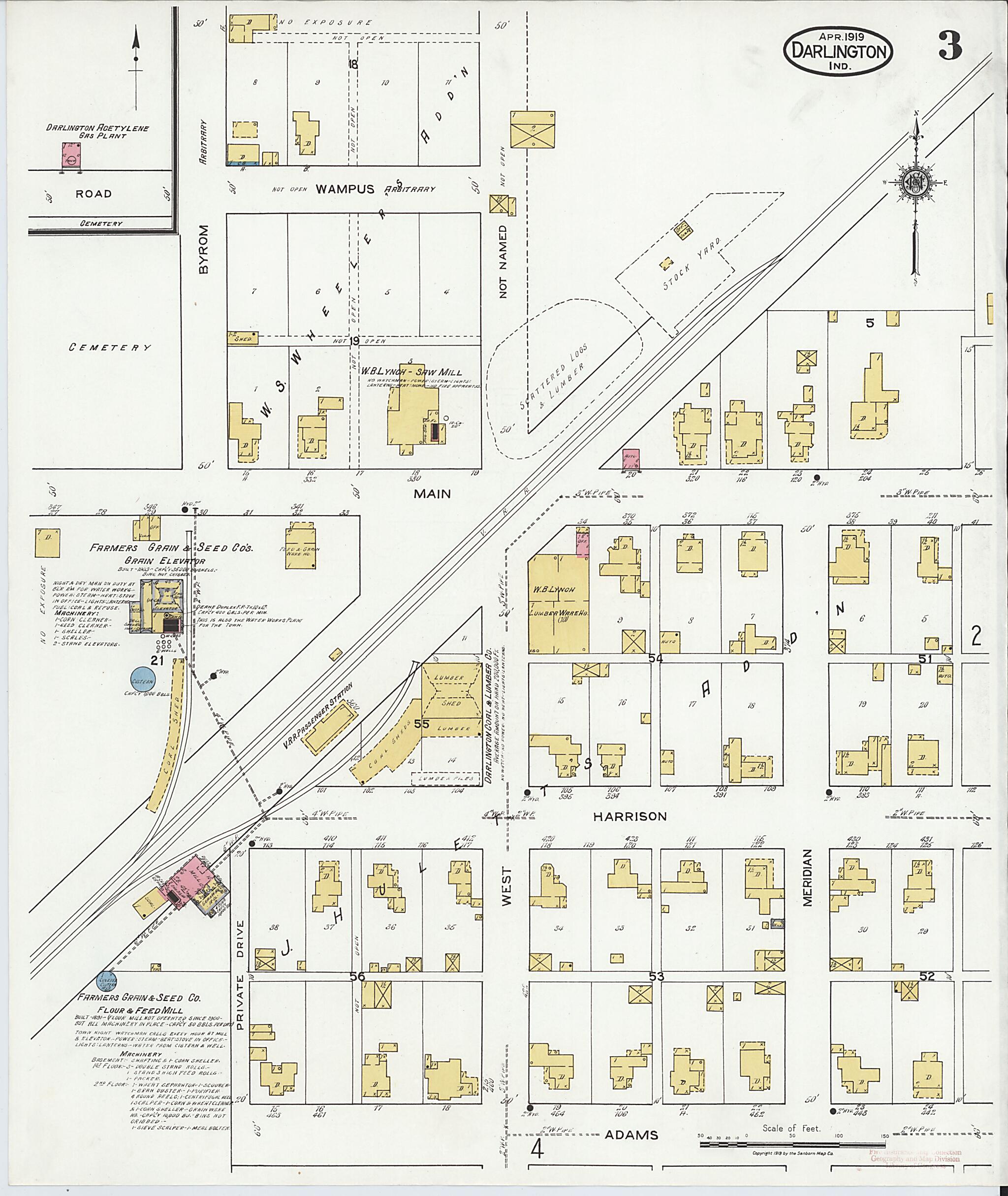 This old map of Darlington, Montgomery County, Indiana was created by Sanborn Map Company in 1919