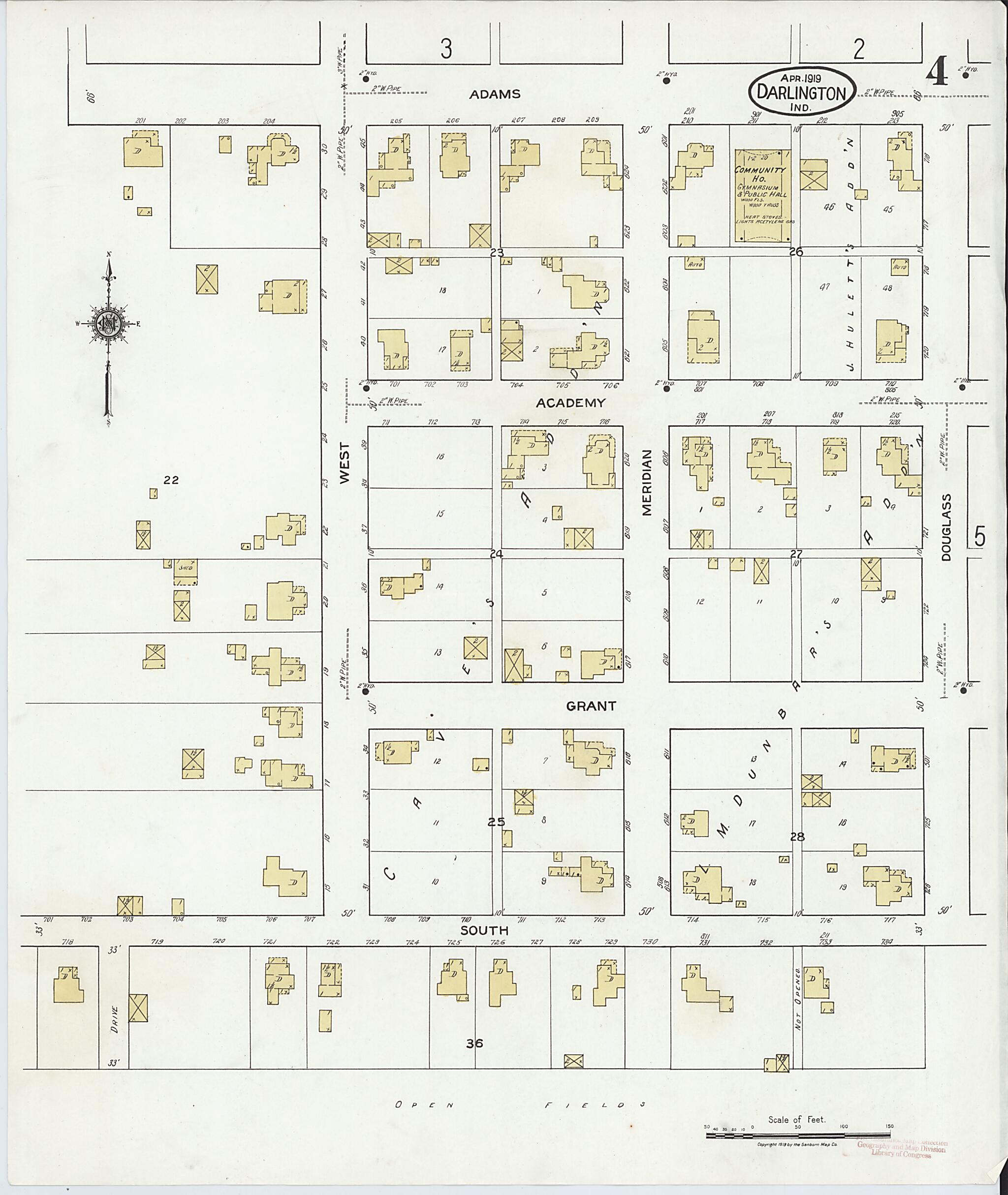 This old map of Darlington, Montgomery County, Indiana was created by Sanborn Map Company in 1919