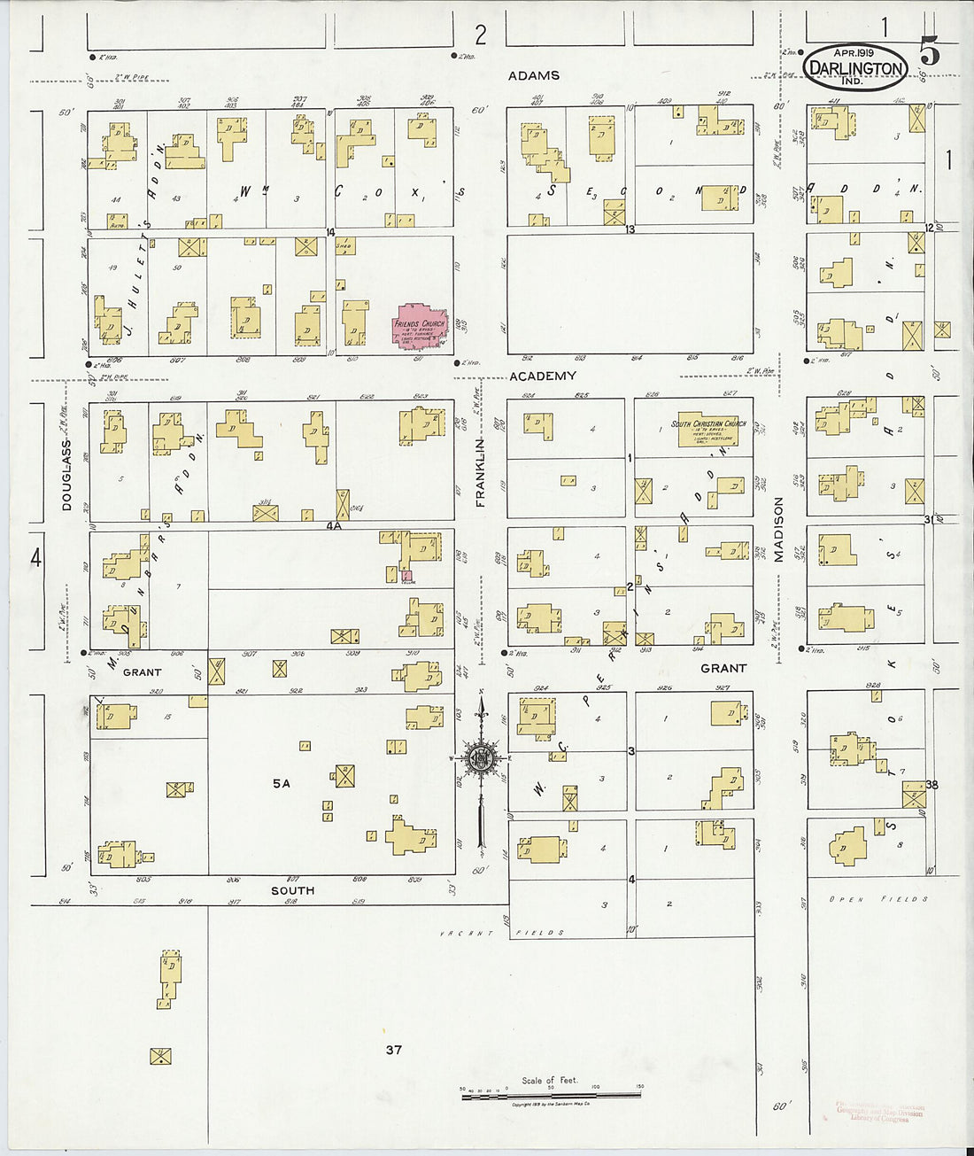 This old map of Darlington, Montgomery County, Indiana was created by Sanborn Map Company in 1919