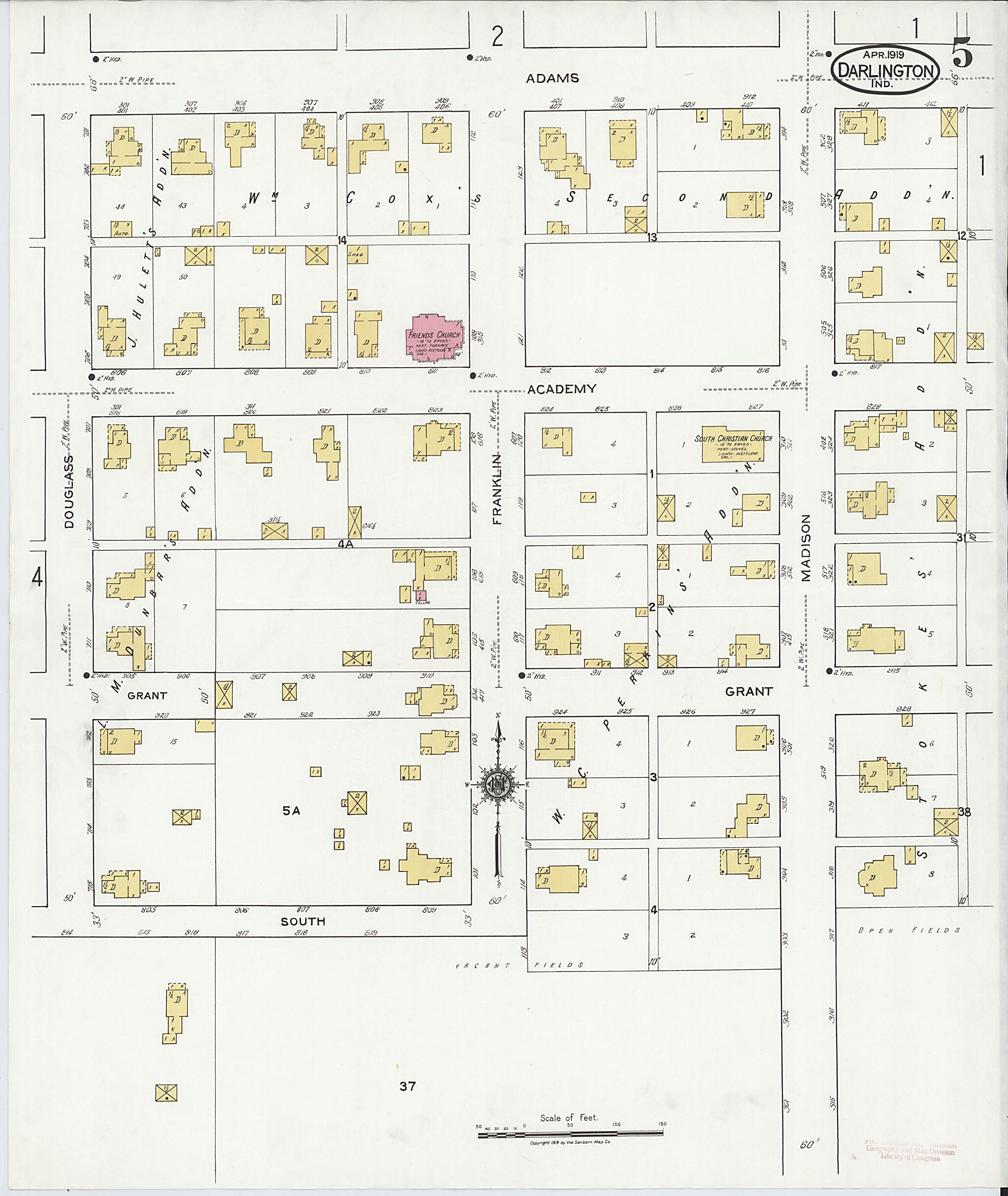 This old map of Darlington, Montgomery County, Indiana was created by Sanborn Map Company in 1919