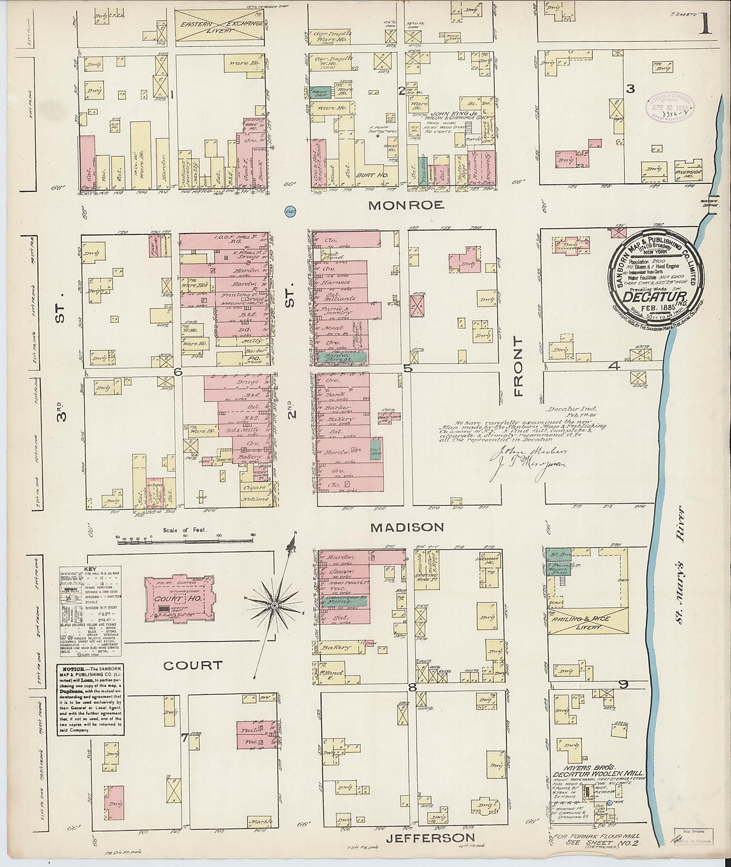 This old map of Decatur, Adams County, Indiana was created by Sanborn Map Company in 1885