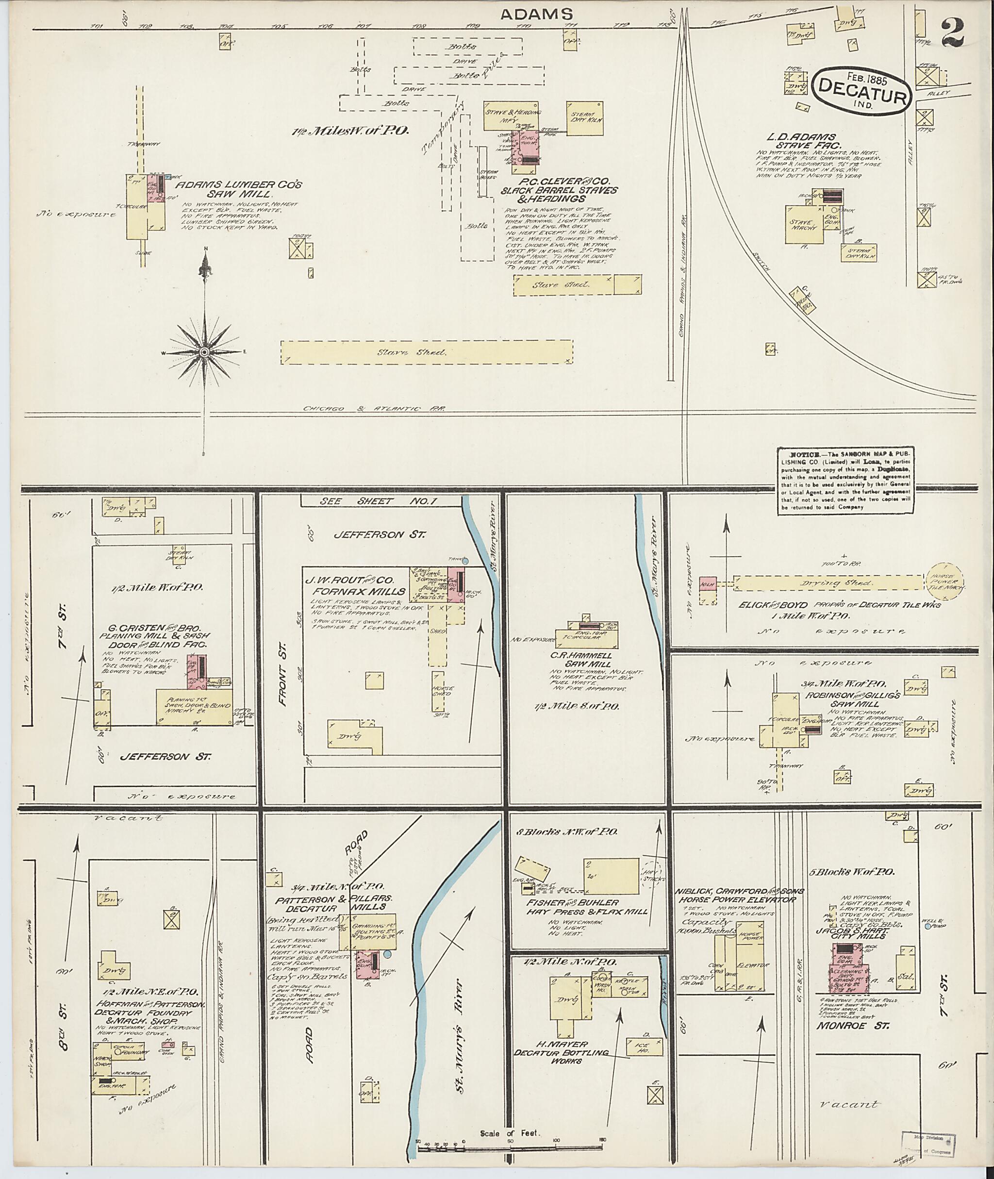 This old map of Decatur, Adams County, Indiana was created by Sanborn Map Company in 1885