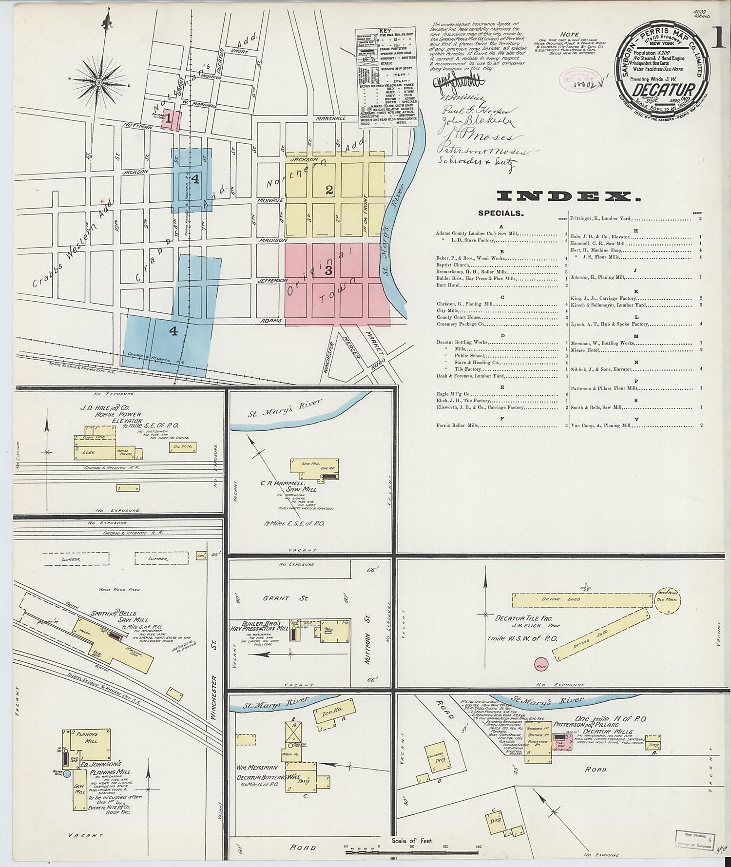 This old map of Decatur, Adams County, Indiana was created by Sanborn Map Company in 1890