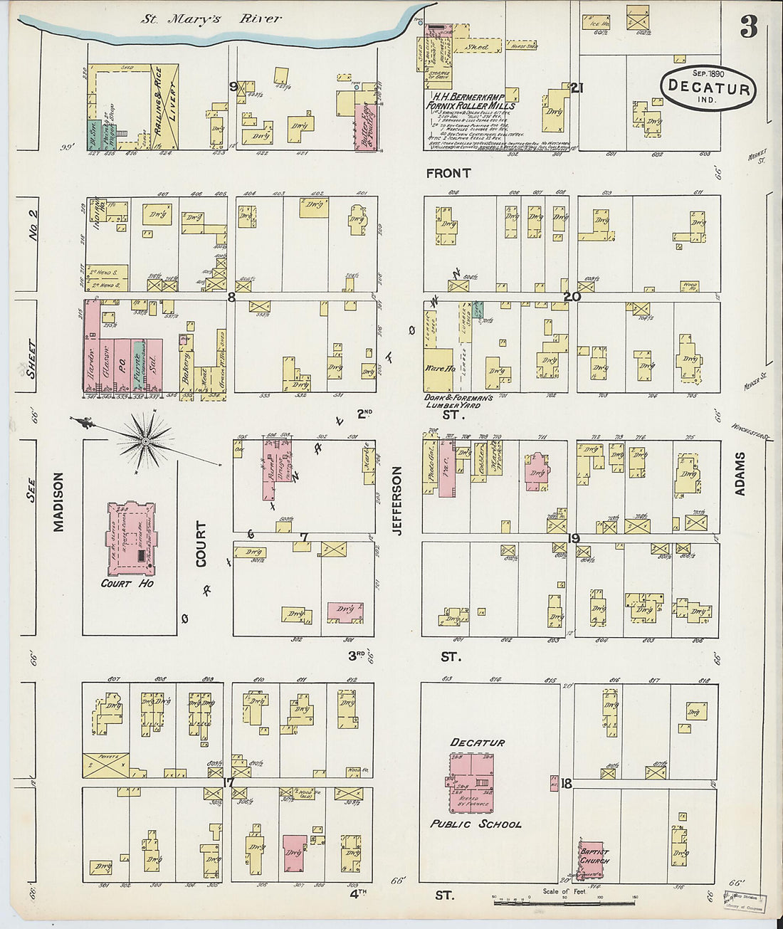 This old map of Decatur, Adams County, Indiana was created by Sanborn Map Company in 1890