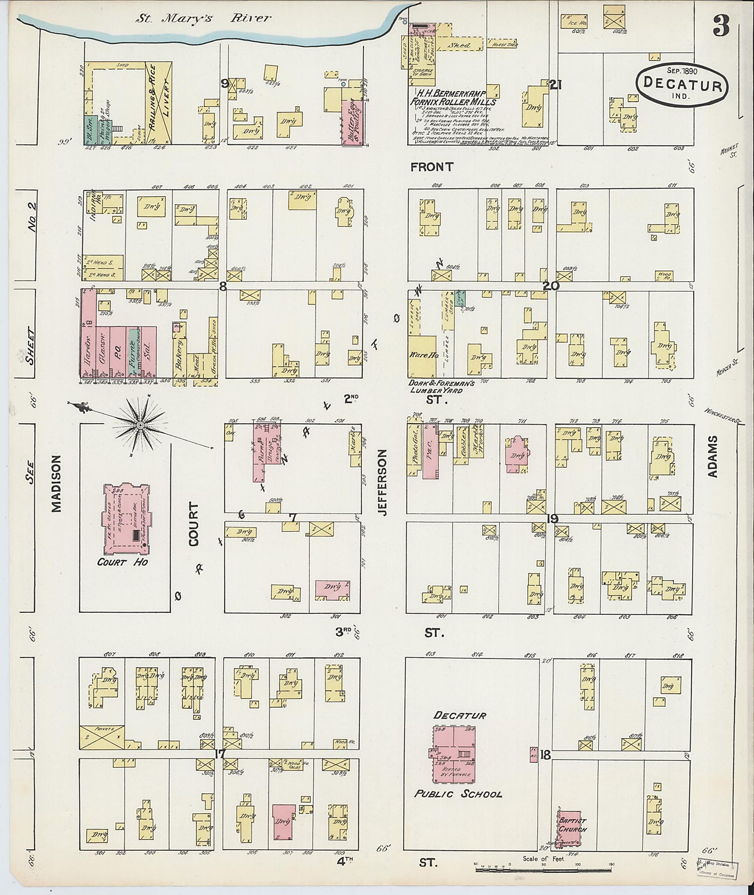 This old map of Decatur, Adams County, Indiana was created by Sanborn Map Company in 1890