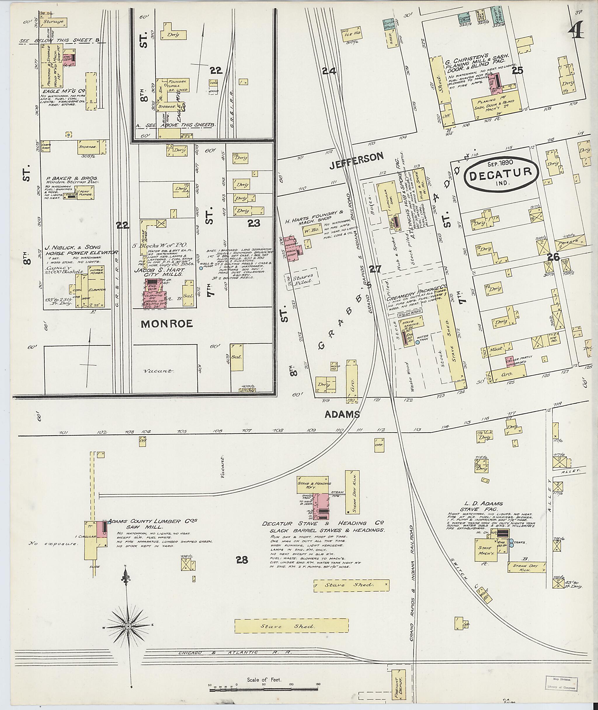 This old map of Decatur, Adams County, Indiana was created by Sanborn Map Company in 1890