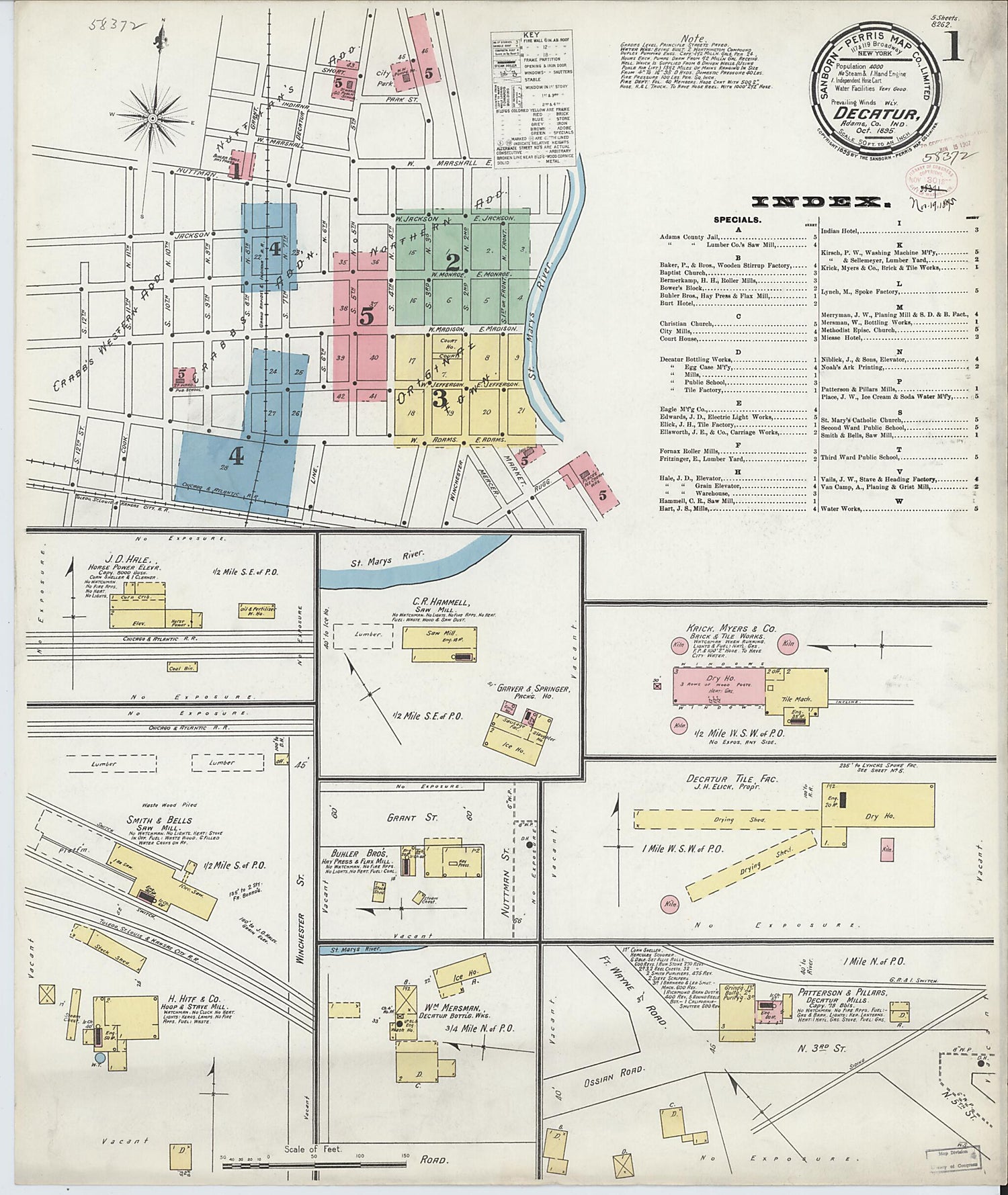 This old map of Decatur, Adams County, Indiana was created by Sanborn Map Company in 1895