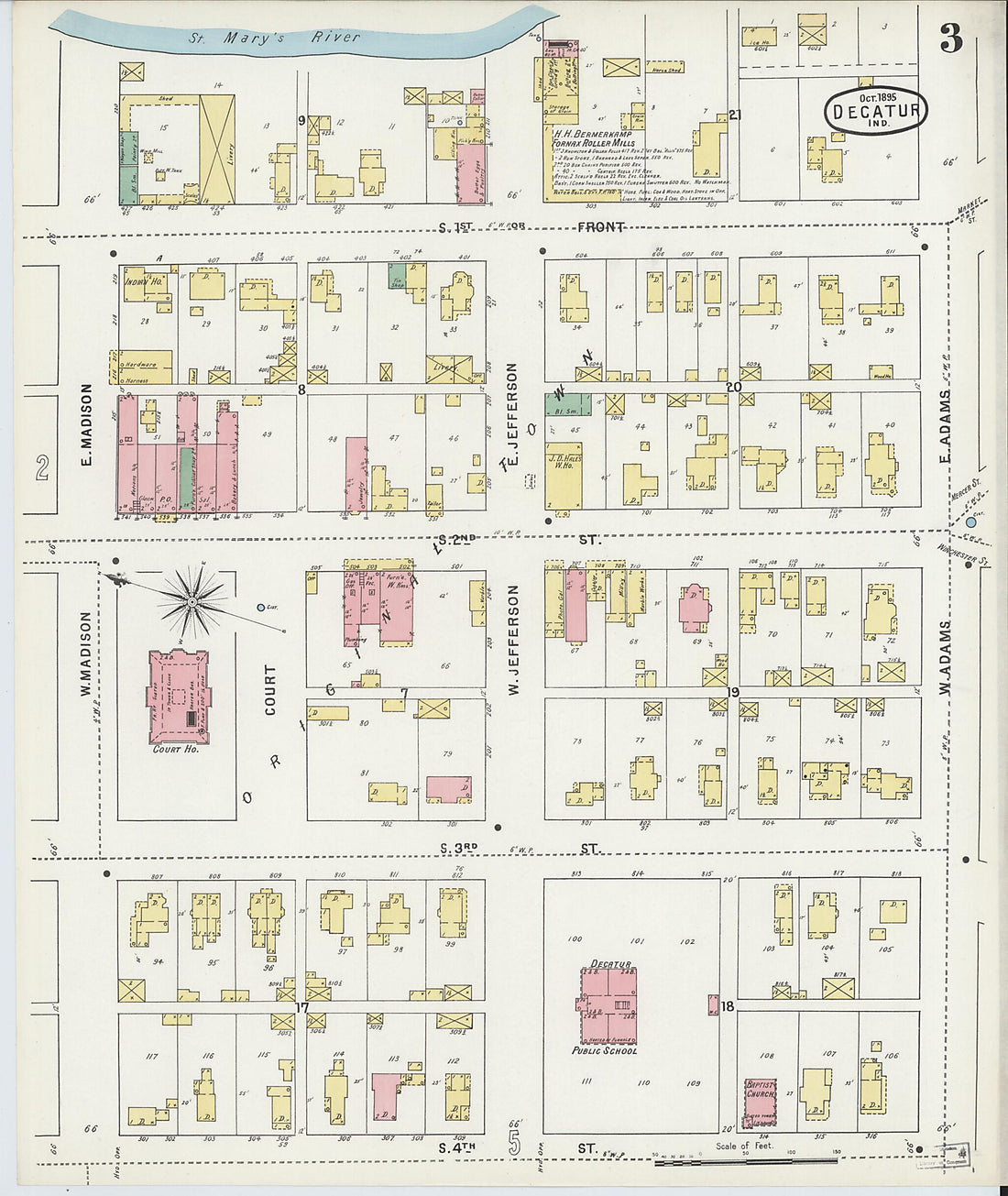 This old map of Decatur, Adams County, Indiana was created by Sanborn Map Company in 1895