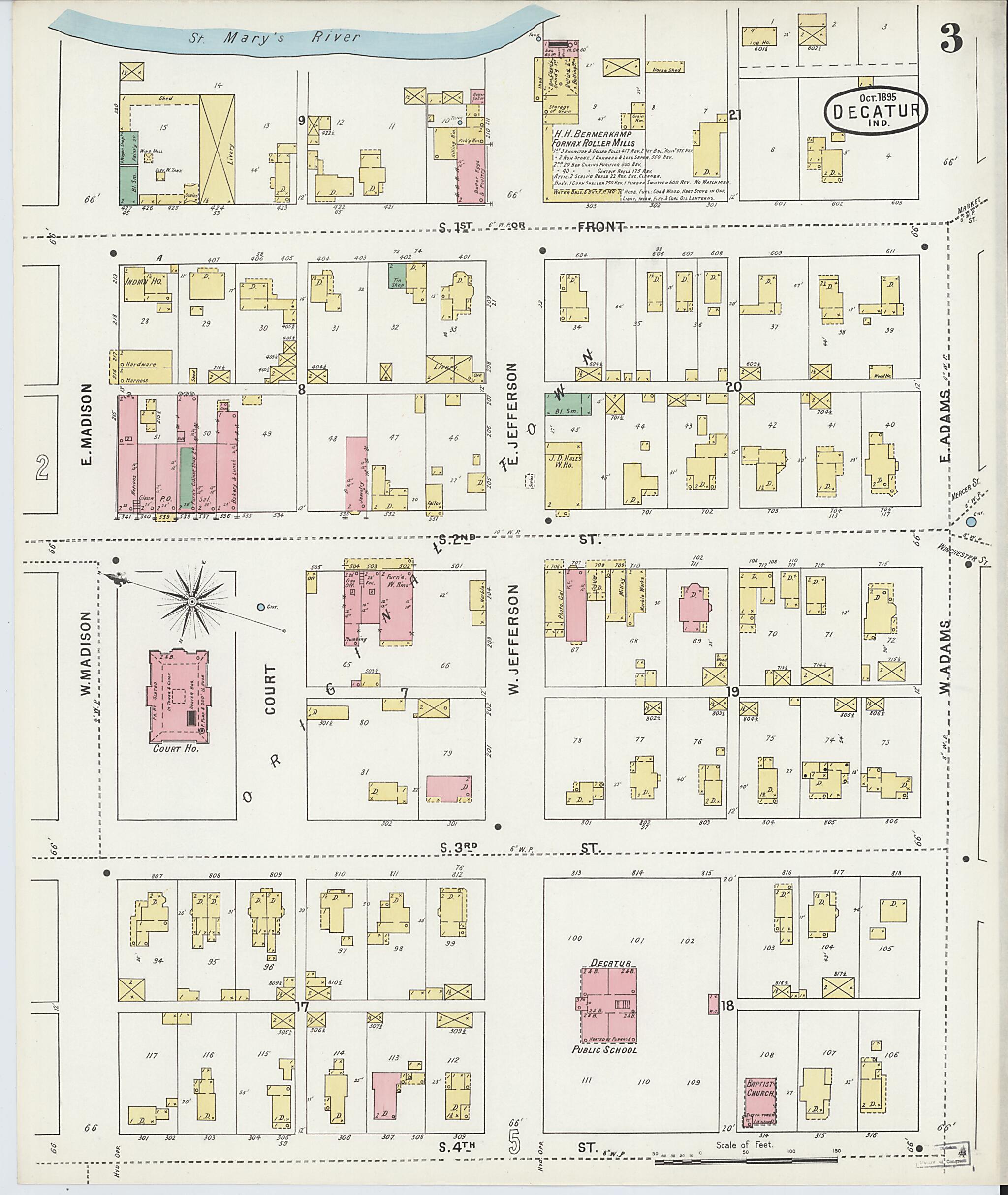 This old map of Decatur, Adams County, Indiana was created by Sanborn Map Company in 1895