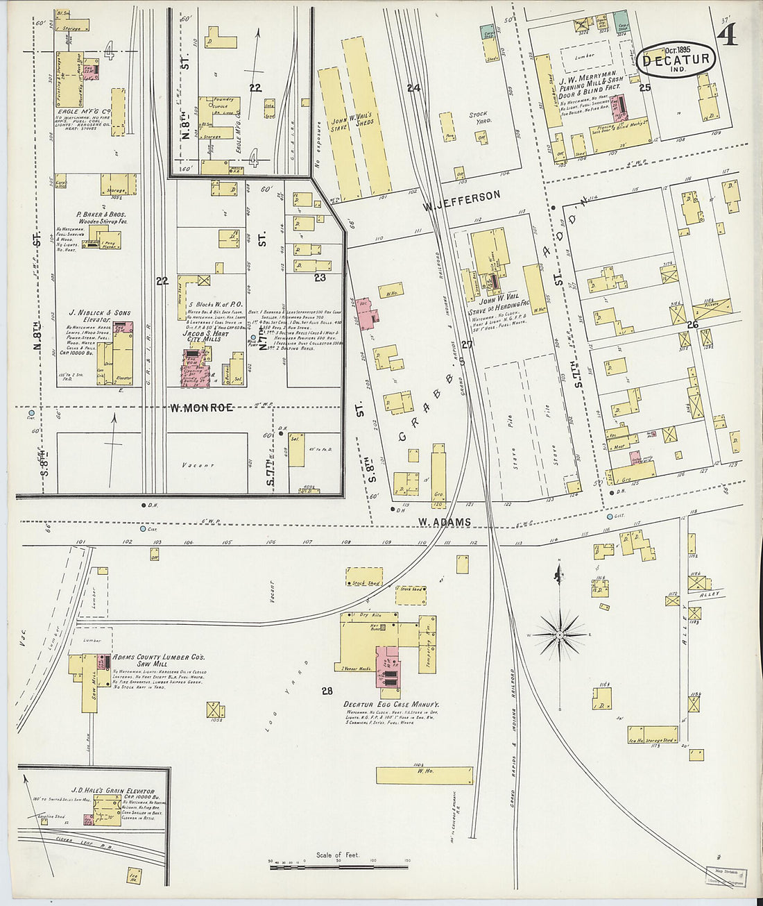 This old map of Decatur, Adams County, Indiana was created by Sanborn Map Company in 1895